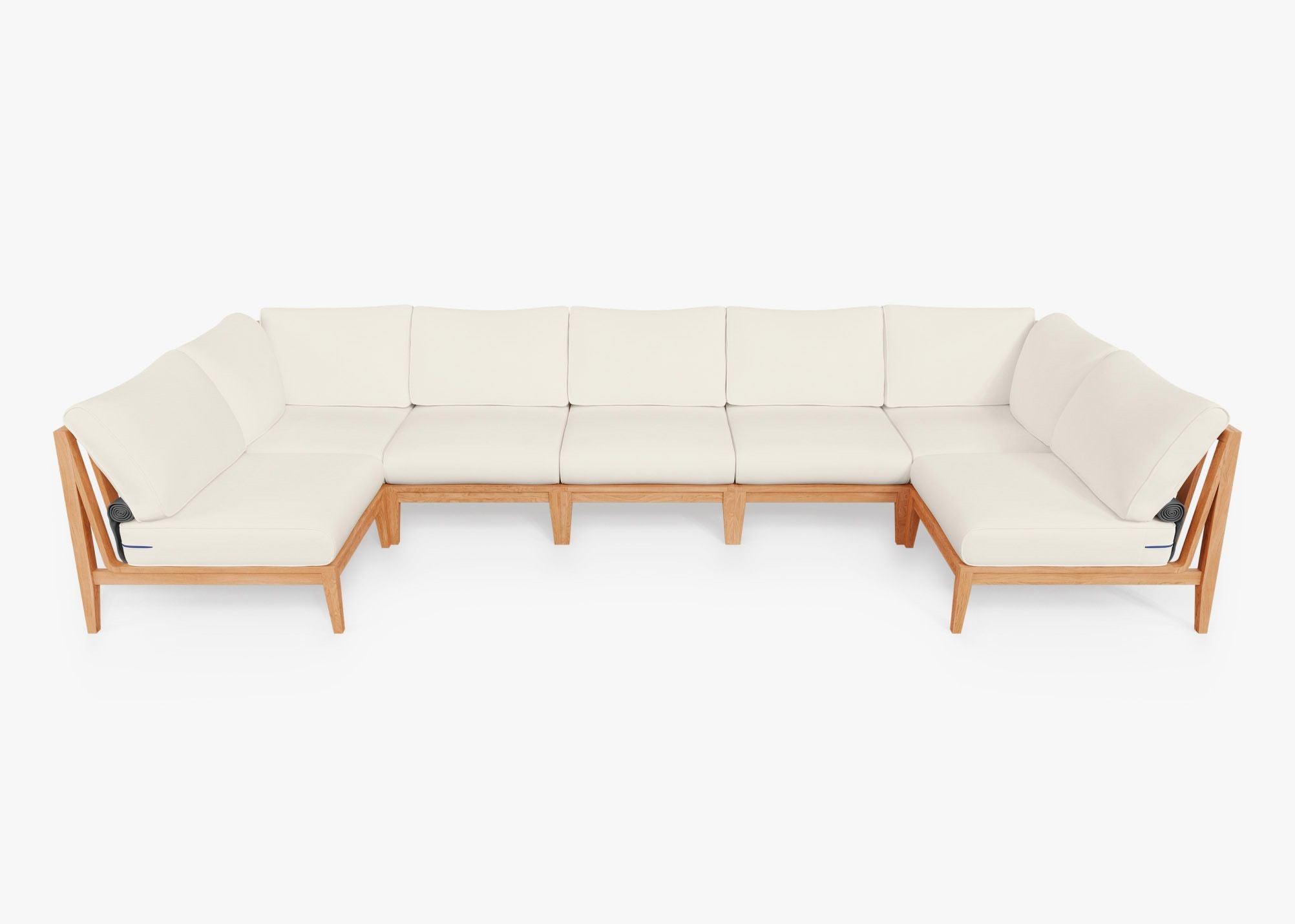 Teak Outdoor U Sectional - 7 Seat, front. Comfortable, durable, and weather resistant outdoor seating with memory foam. #color_palisades cream