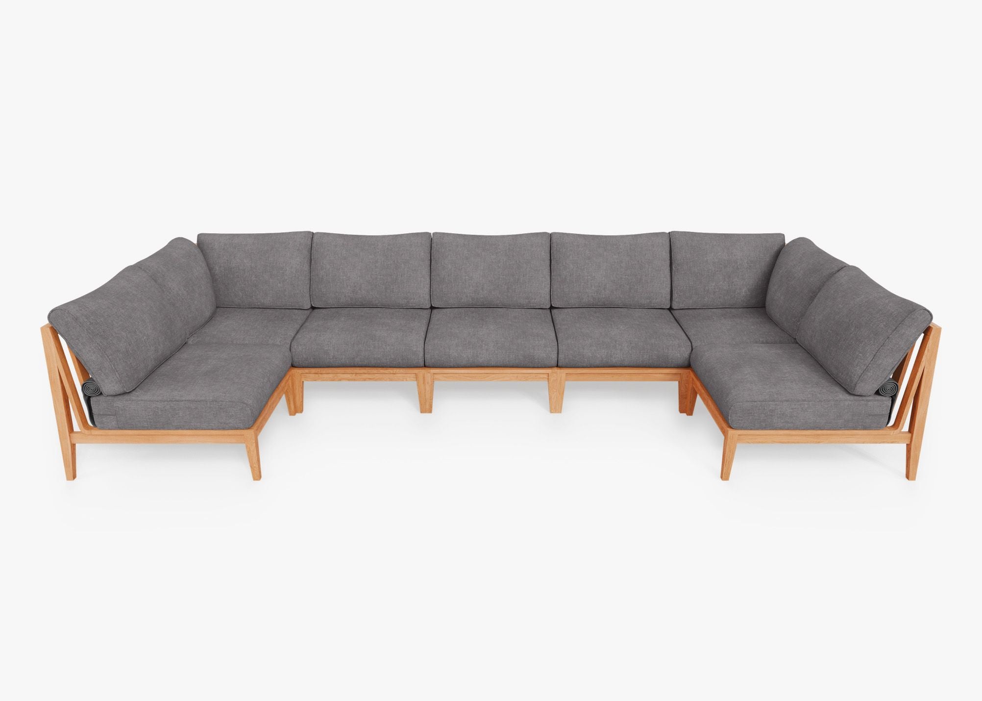 Teak Outdoor U Sectional - 7 Seat, front. Comfortable, durable, and weather resistant outdoor seating with memory foam. #color_dark pebble gray