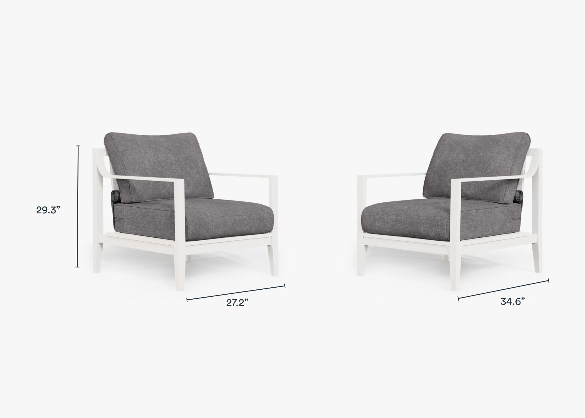 White Aluminum Outdoor Armchair Conversation Set dimensions in inches, also listed under Dimensions and Weights. #color_dark pebble gray