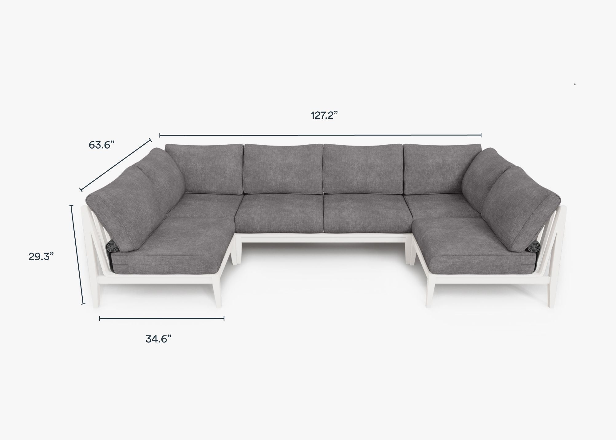 White Aluminum Outdoor U Sectional - 6 Seat dimensions in inches, also listed under Dimensions and Weights. #color_dark pebble gray