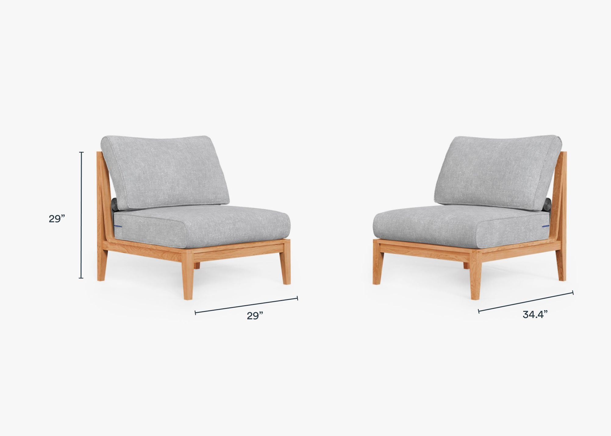 Teak Outdoor Armless Chair Conversation Set dimensions in inches, also listed under Dimensions and Weights. #color_pacific fog gray