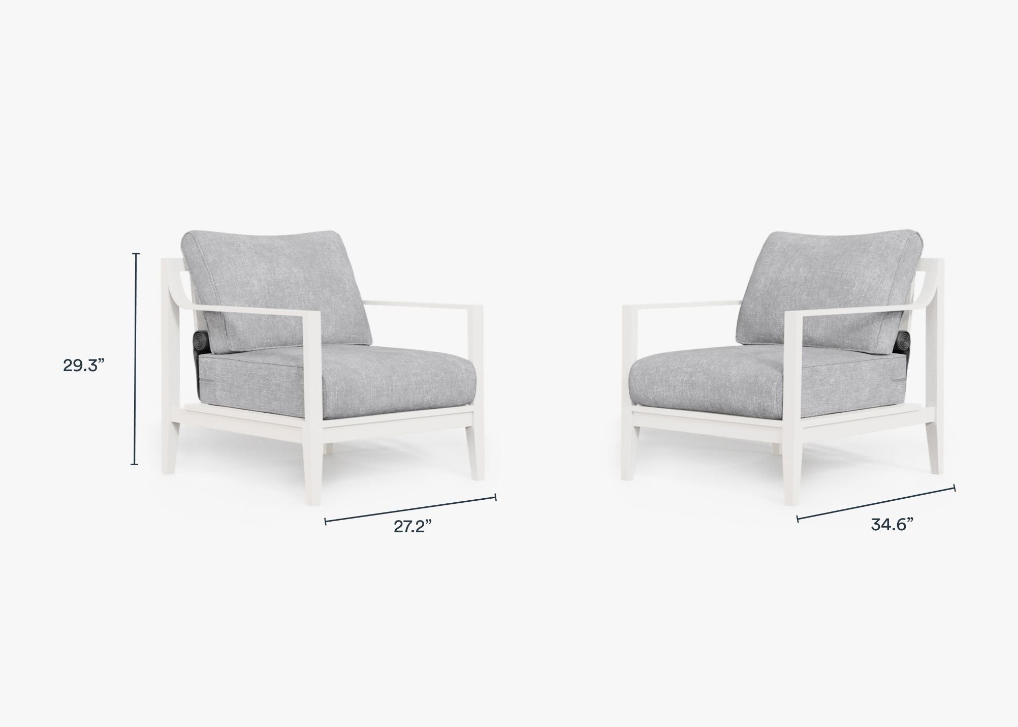 White Aluminum Outdoor Armchair Conversation Set dimensions in inches, also listed under Dimensions and Weights. #color_pacific fog gray