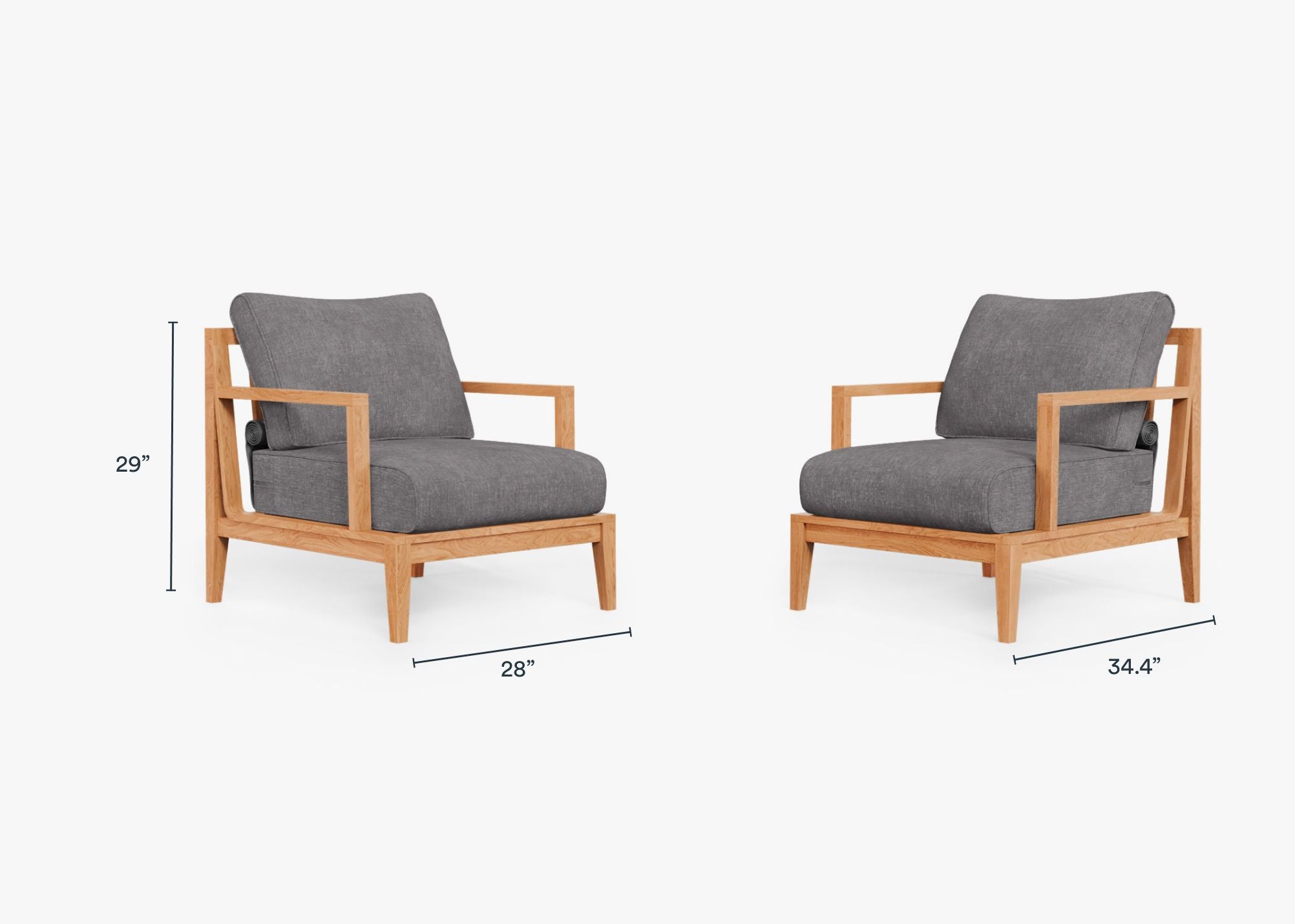 Teak Outdoor Armchair Conversation Set dimensions in inches, also listed under Dimensions and Weights. #color_dark pebble gray