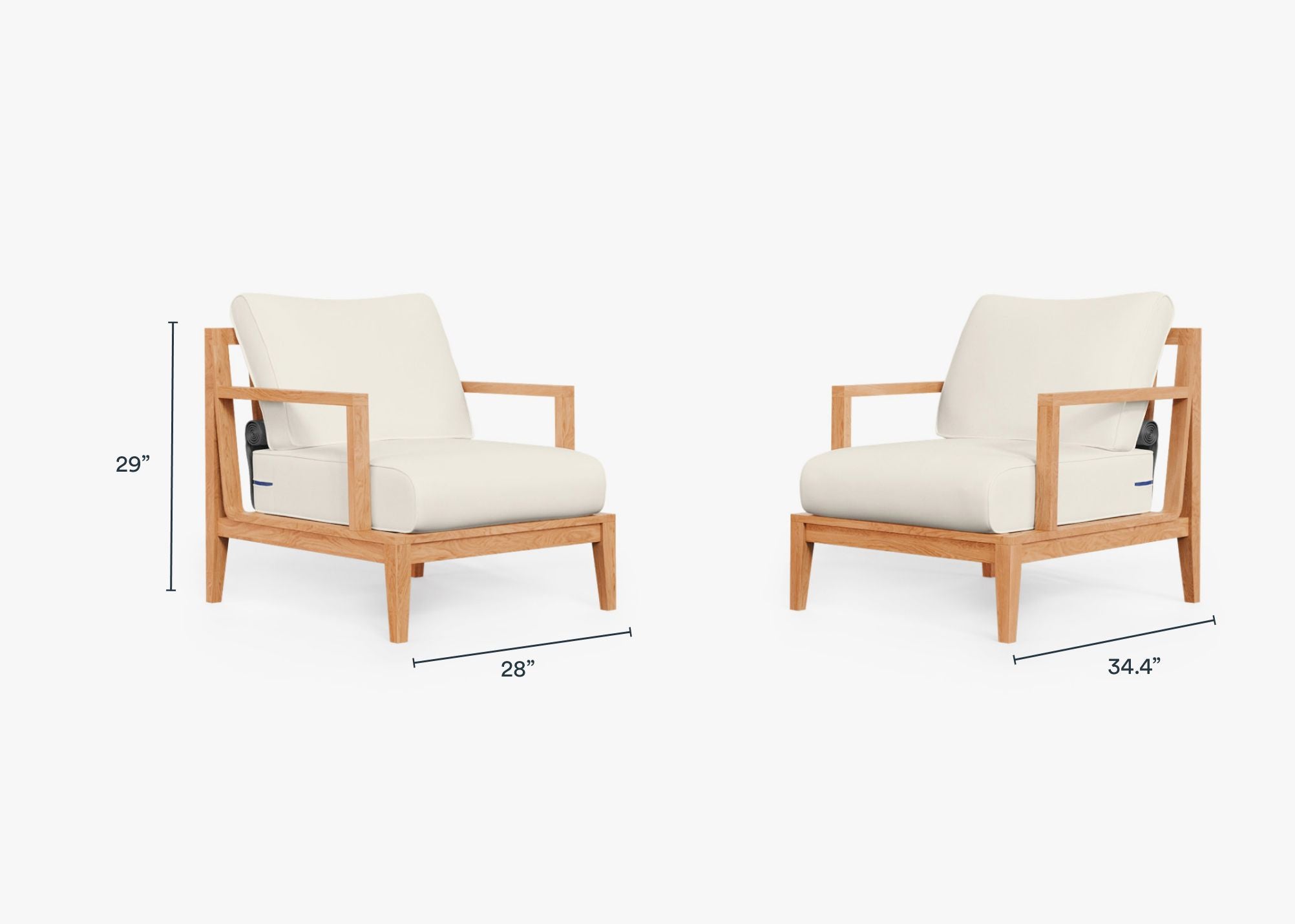 Teak Outdoor Armchair Conversation Set dimensions in inches, also listed under Dimensions and Weights. #color_palisades cream