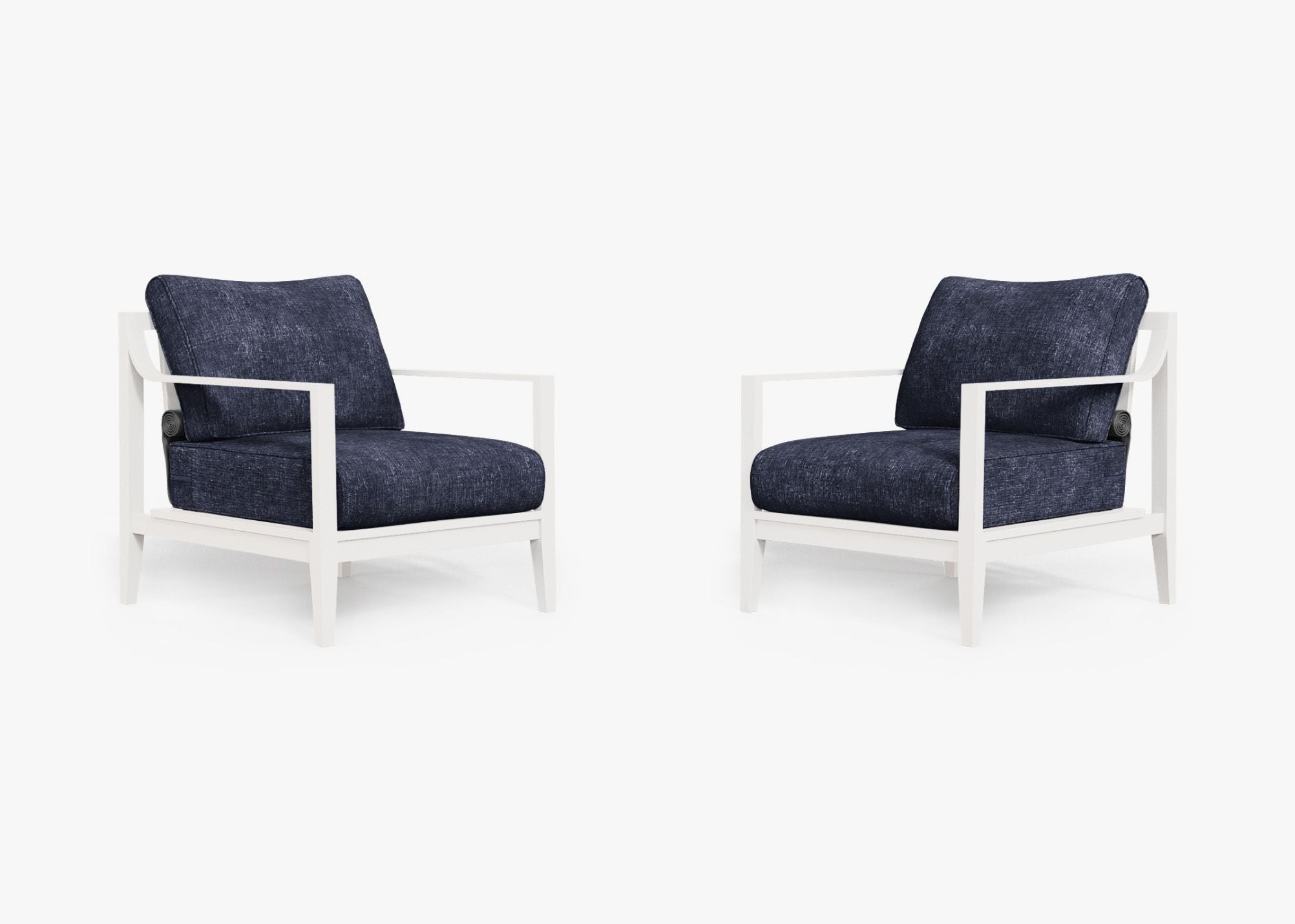 White Aluminum Outdoor Armchair Conversation Set, front. Comfortable, durable, and weather resistant outdoor seating with memory foam. #color_deep sea navy