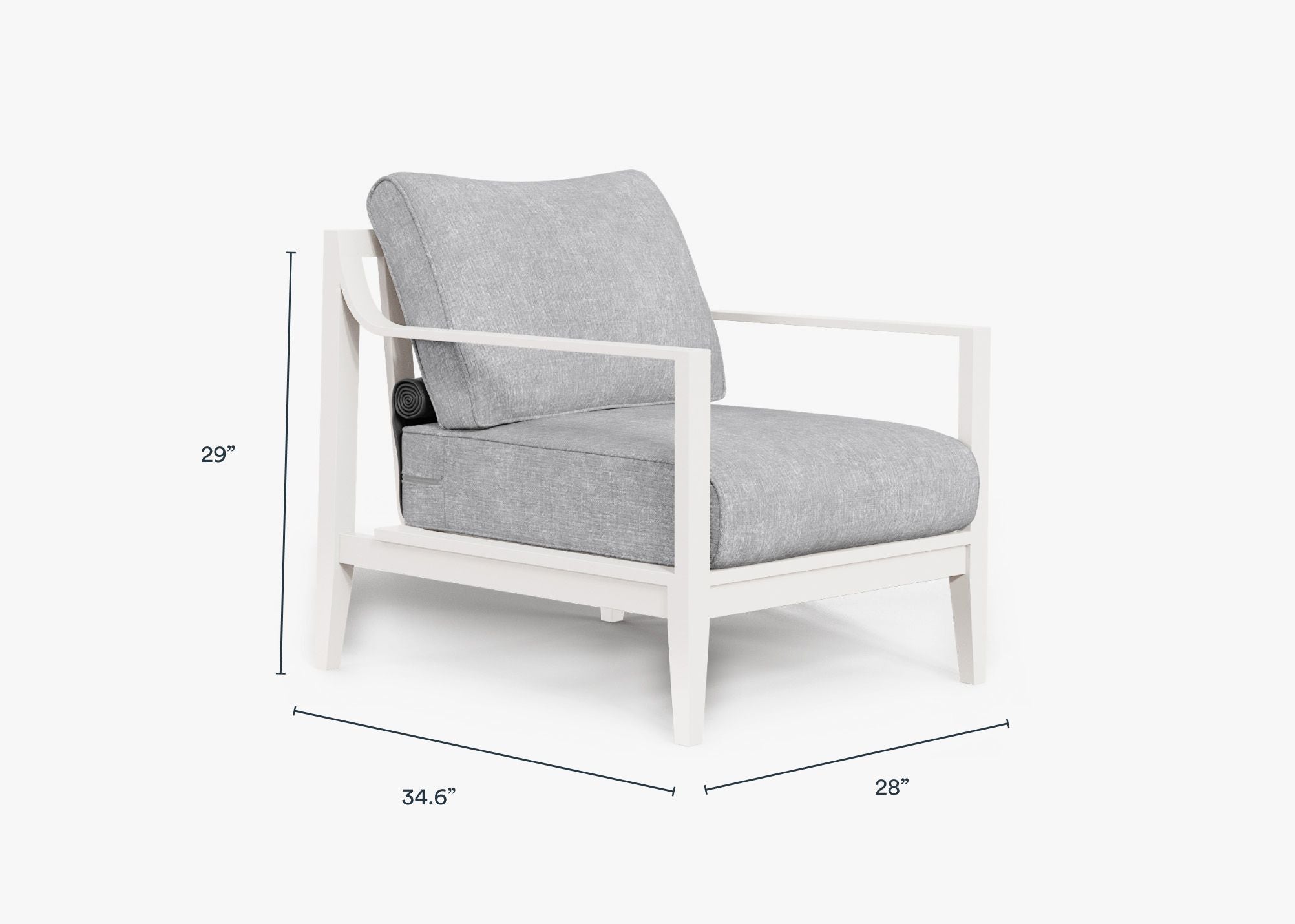 White Aluminum Outdoor Armchair dimensions in inches, also listed under Dimensions and Weights. #color_pacific fog gray