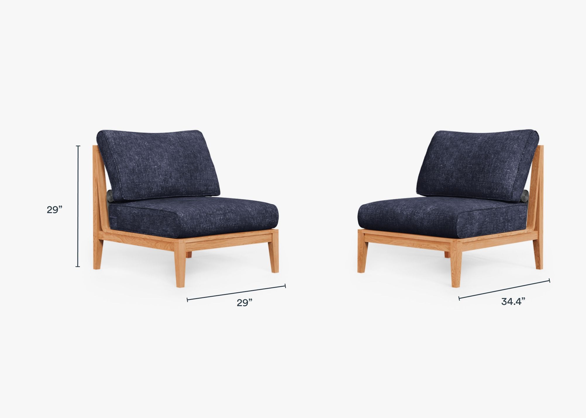 Teak Outdoor Armless Chair Conversation Set dimensions in inches, also listed under Dimensions and Weights. #color_deep sea navy