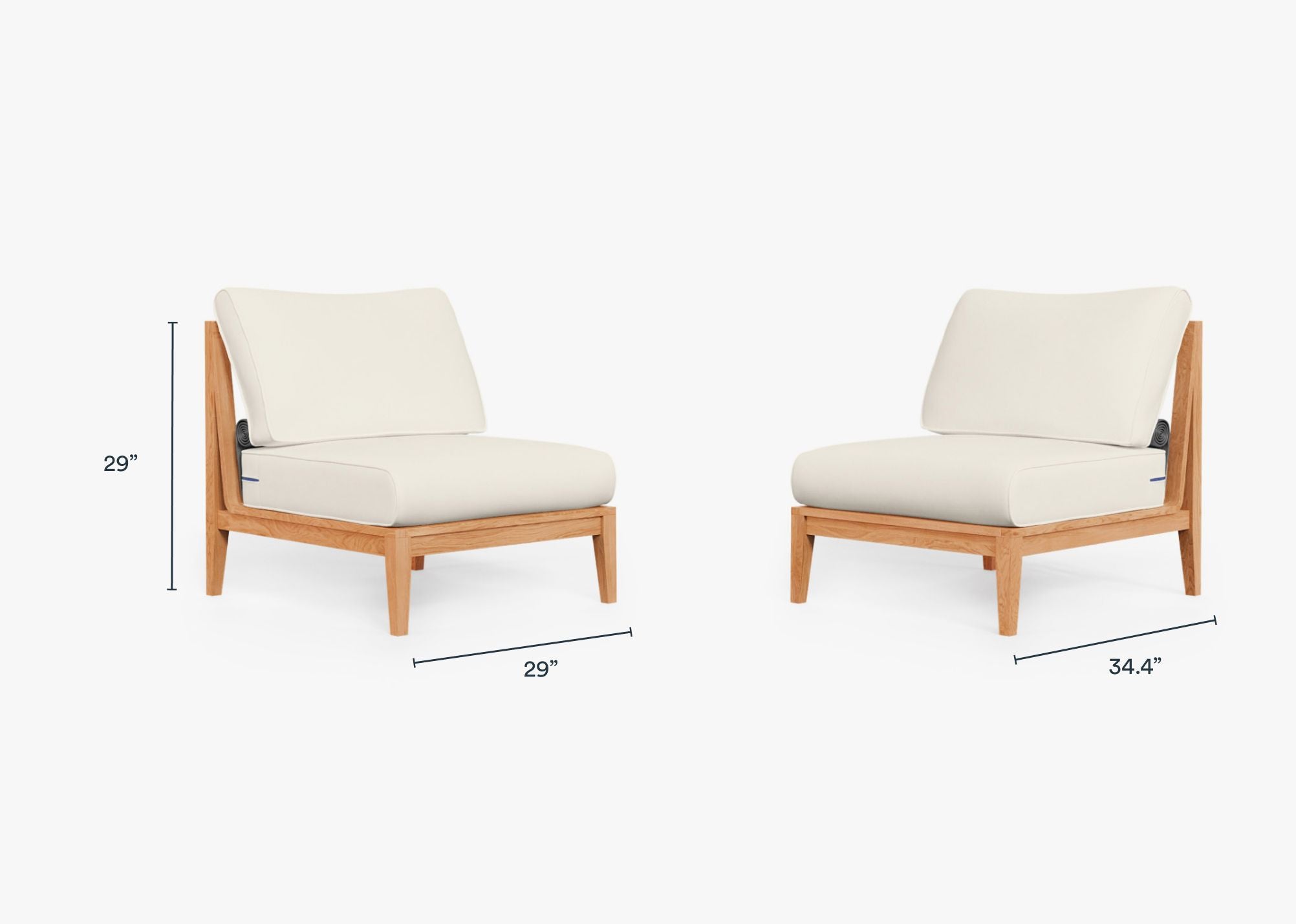 Teak Outdoor Armless Chair Conversation Set dimensions in inches, also listed under Dimensions and Weights. #color_palisades cream