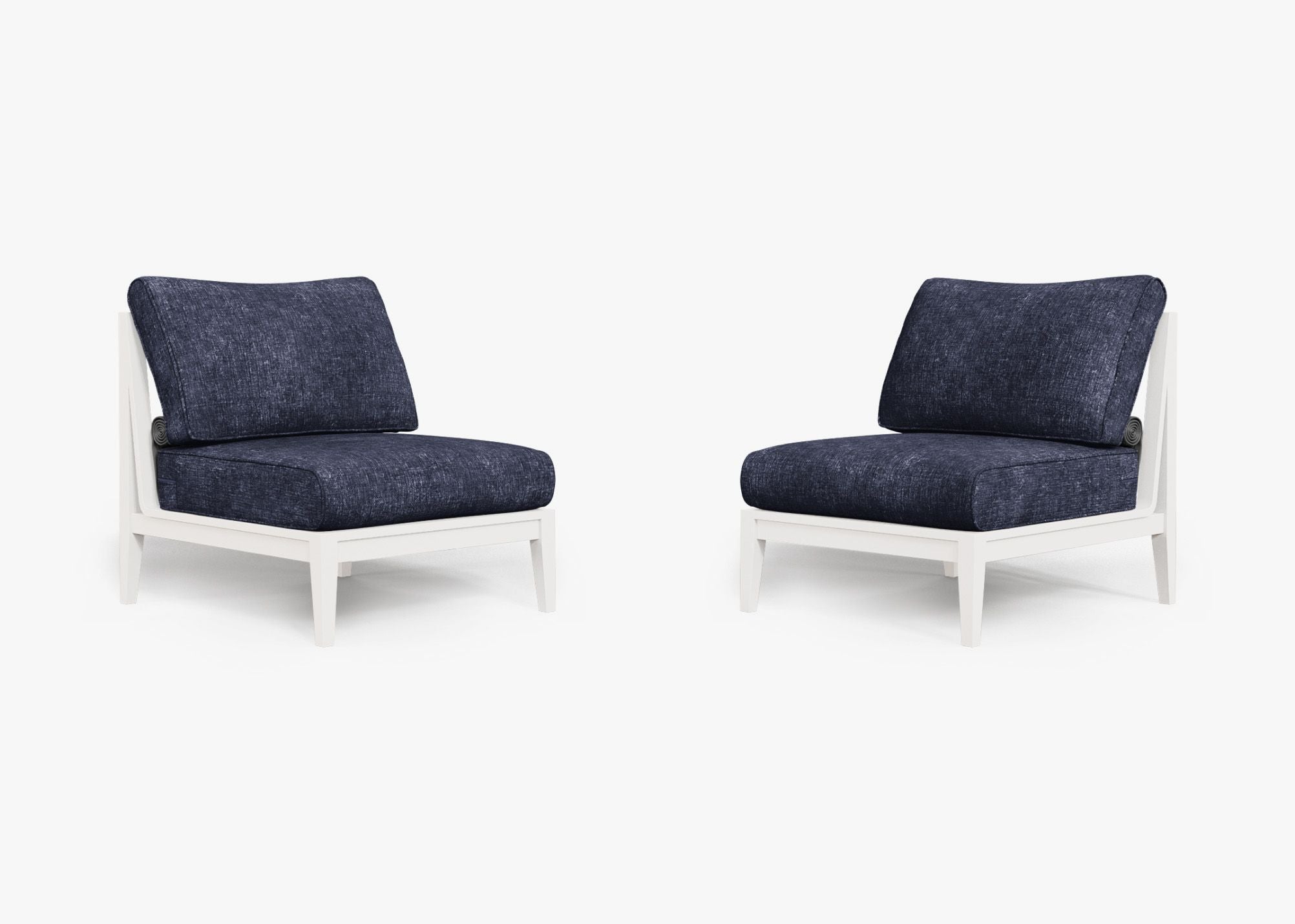 White Aluminum Outdoor Armless Chair Conversation Set, front. Comfortable, durable, and weather resistant outdoor seating with memory foam. #color_deep sea navy