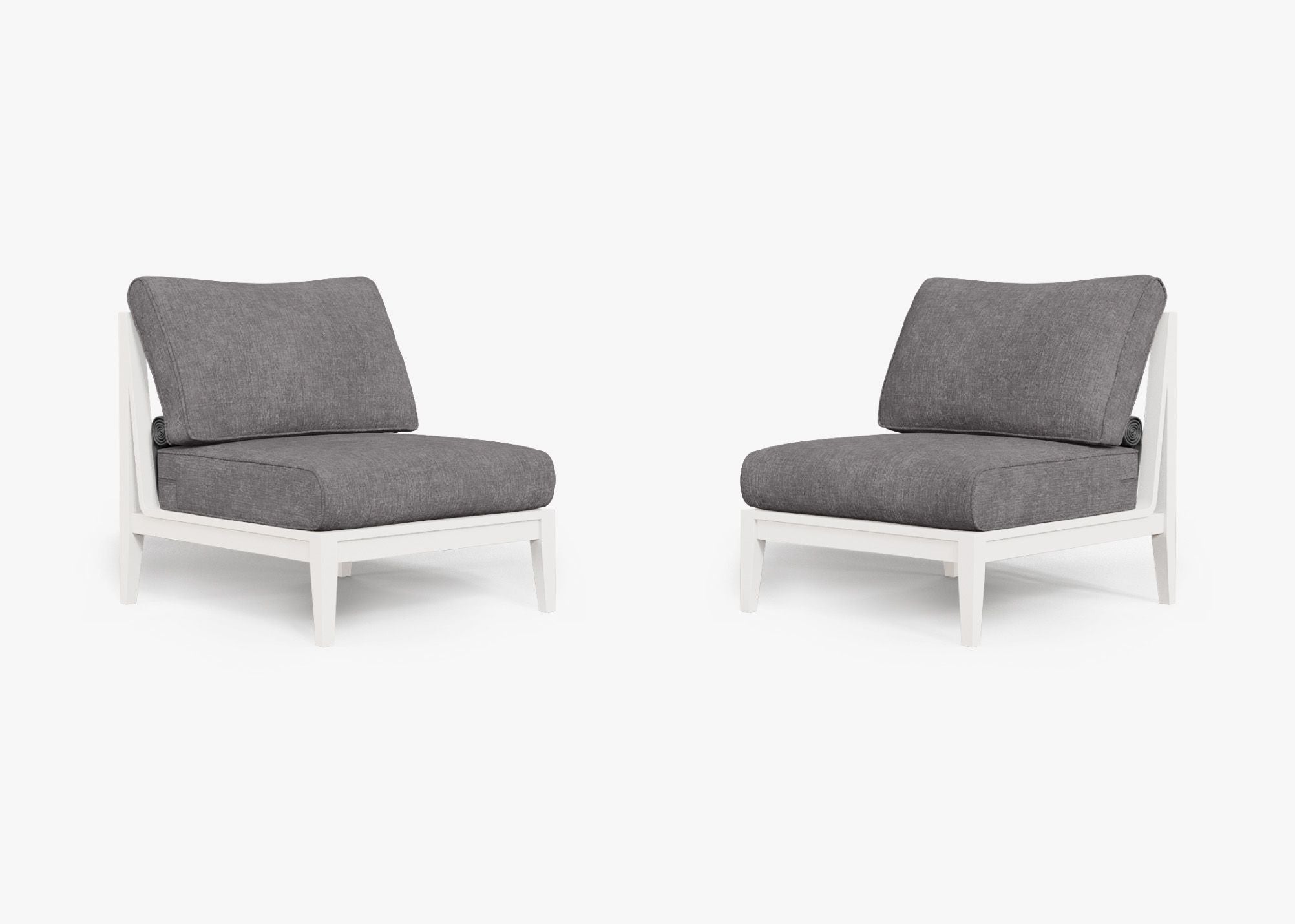 White Aluminum Outdoor Armless Chair Conversation Set, front. Comfortable, durable, and weather resistant outdoor seating with memory foam. #color_dark pebble gray