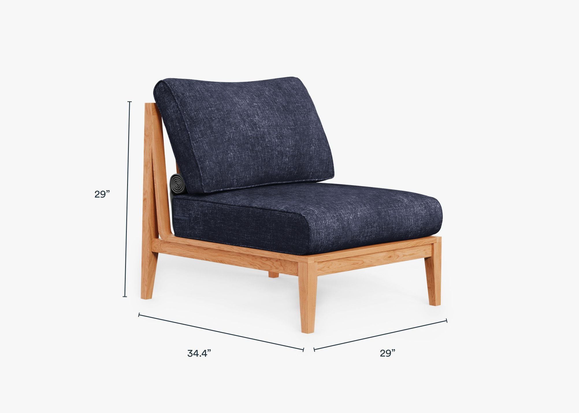 Teak Outdoor Armless Chair dimensions in inches, also listed under Dimensions and Weights. #color_deep sea navy