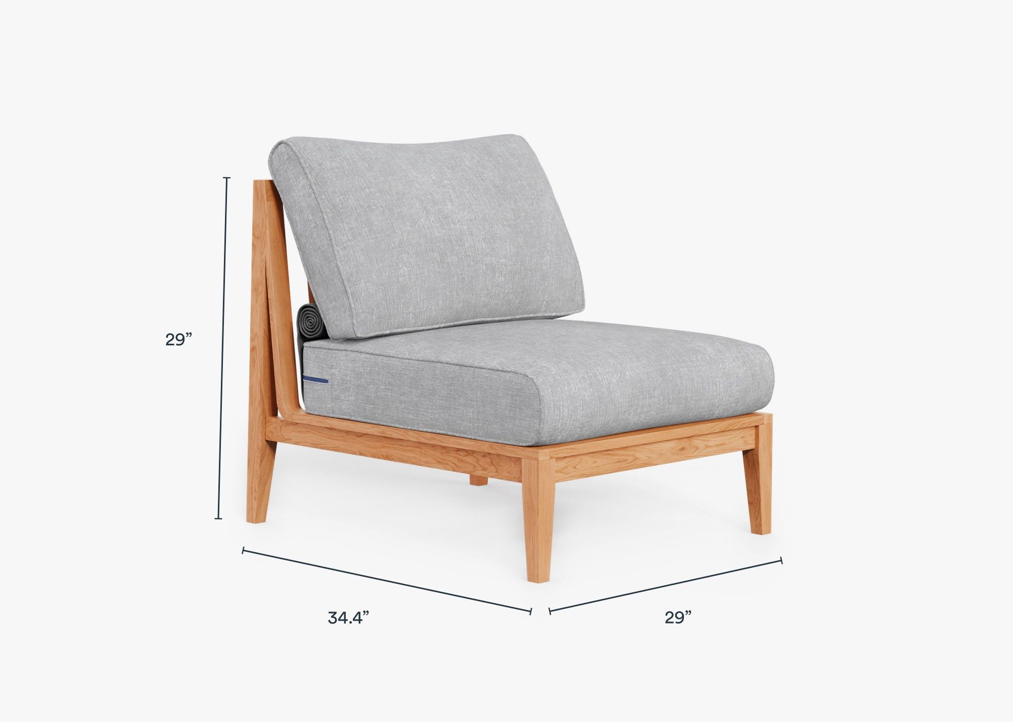 Teak Outdoor Armless Chair dimensions in inches, also listed under Dimensions and Weights. #color_pacific fog gray