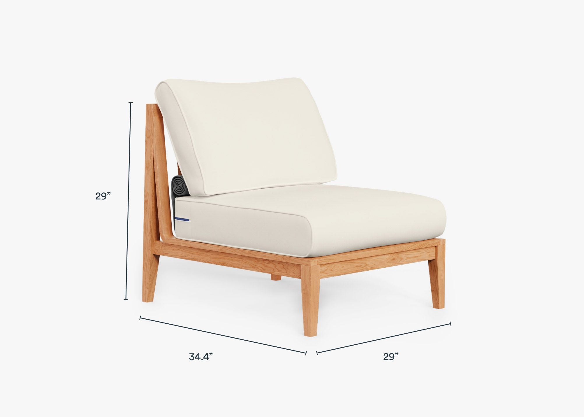 Armless teak outdoor sofa chair with clean lines and natural wood finish, designed for comfortable seating in an outdoor setting.-teak outdoor sofa-outer #color_palisades cream