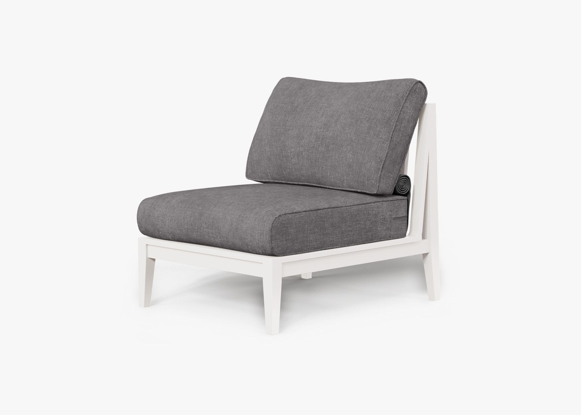 White Aluminum Outdoor Armless Chair, front. Comfortable, durable, and weather resistant outdoor seating with memory foam. #color_dark pebble gray