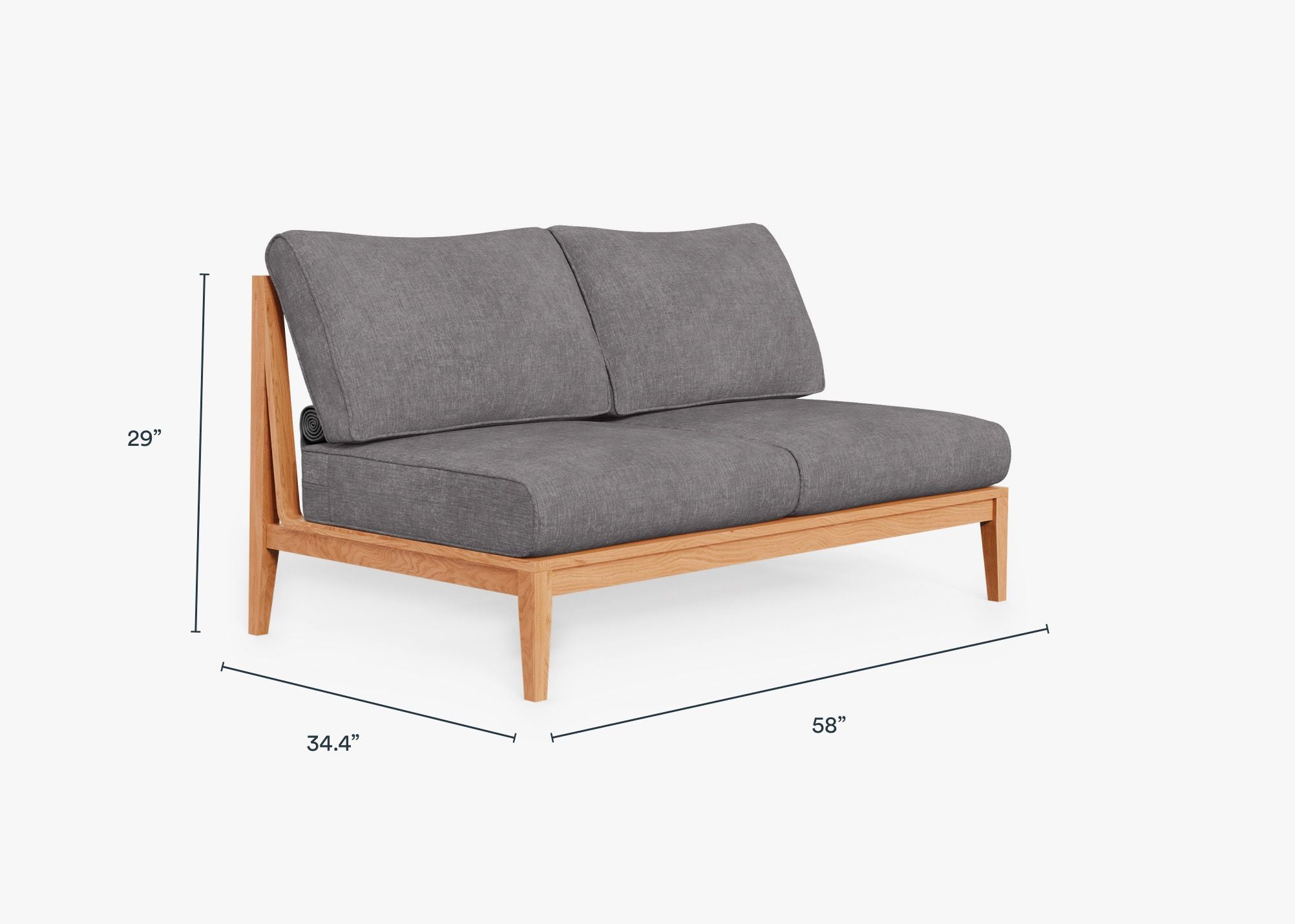 Teak Outdoor Armless Loveseat dimensions in inches, also listed under Dimensions and Weights. #color_dark pebble gray