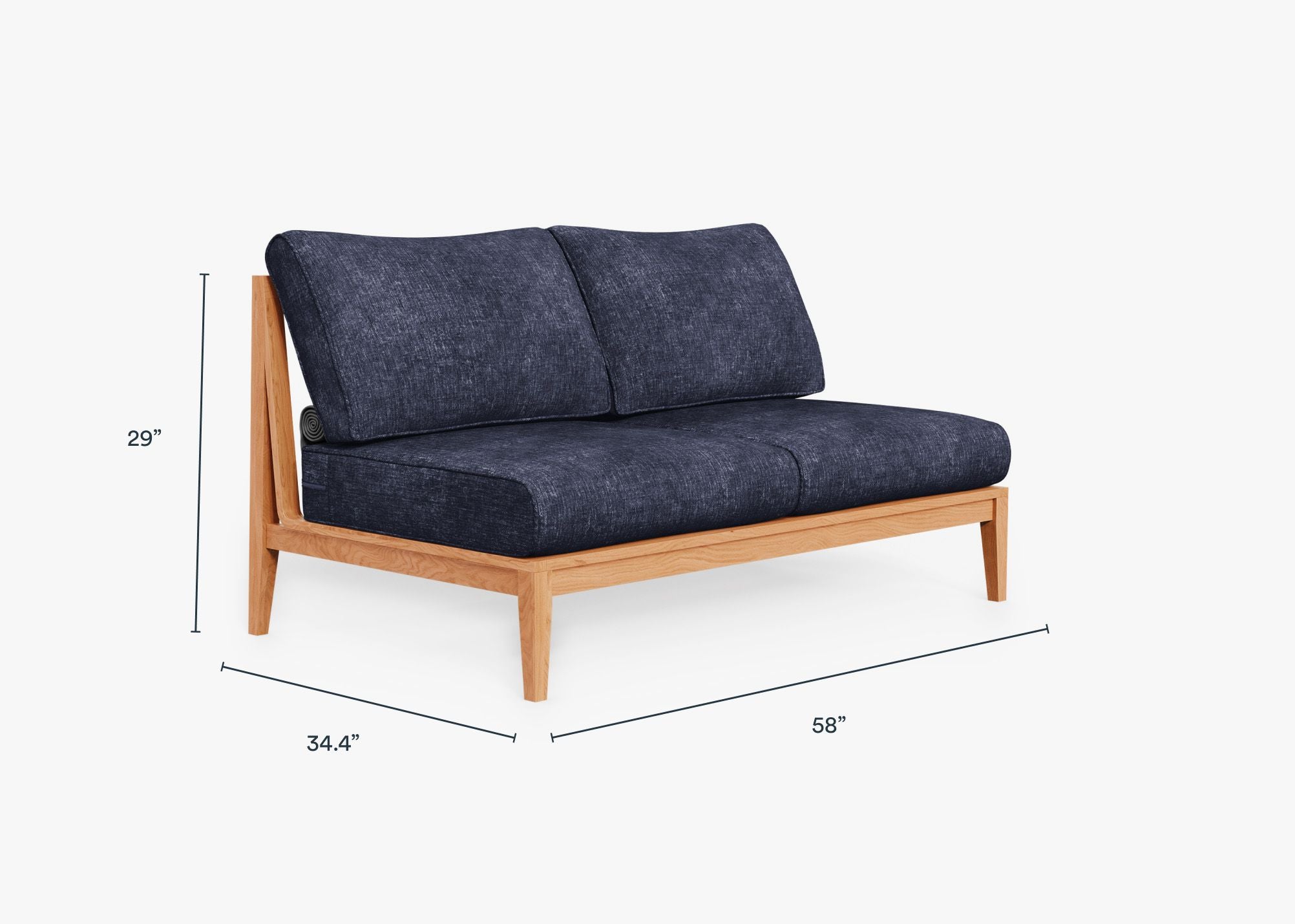 Teak Outdoor Armless Loveseat dimensions in inches, also listed under Dimensions and Weights. #color_deep sea navy