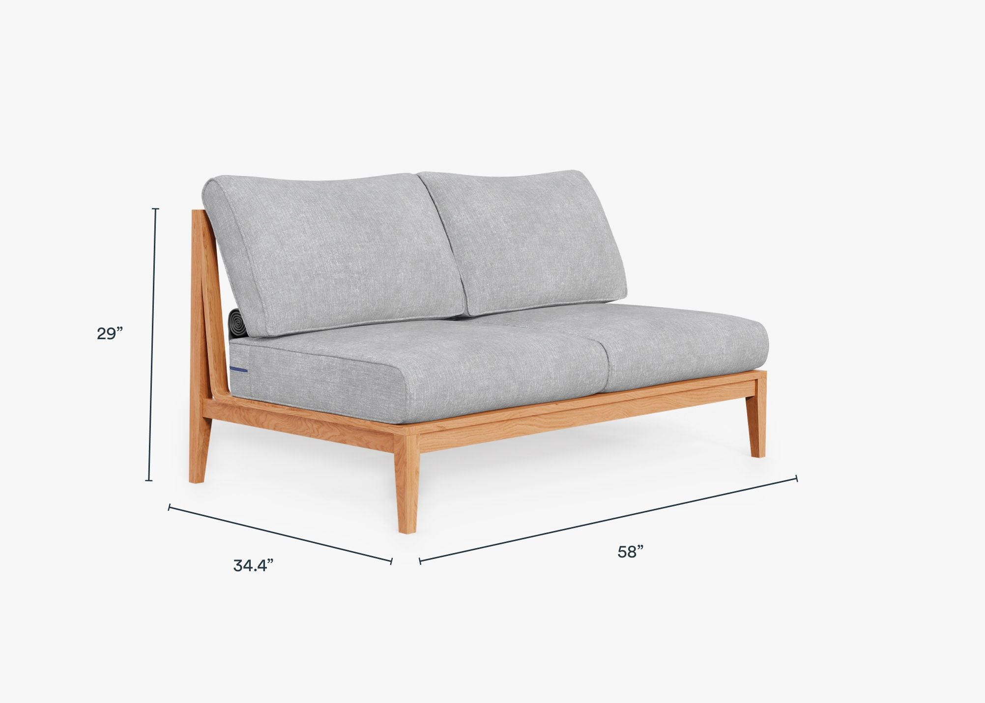 Teak outdoor armless loveseat sofa with gray cushions, designed for outdoor use.-teak outdoor sofa-outer #color_pacific fog gray