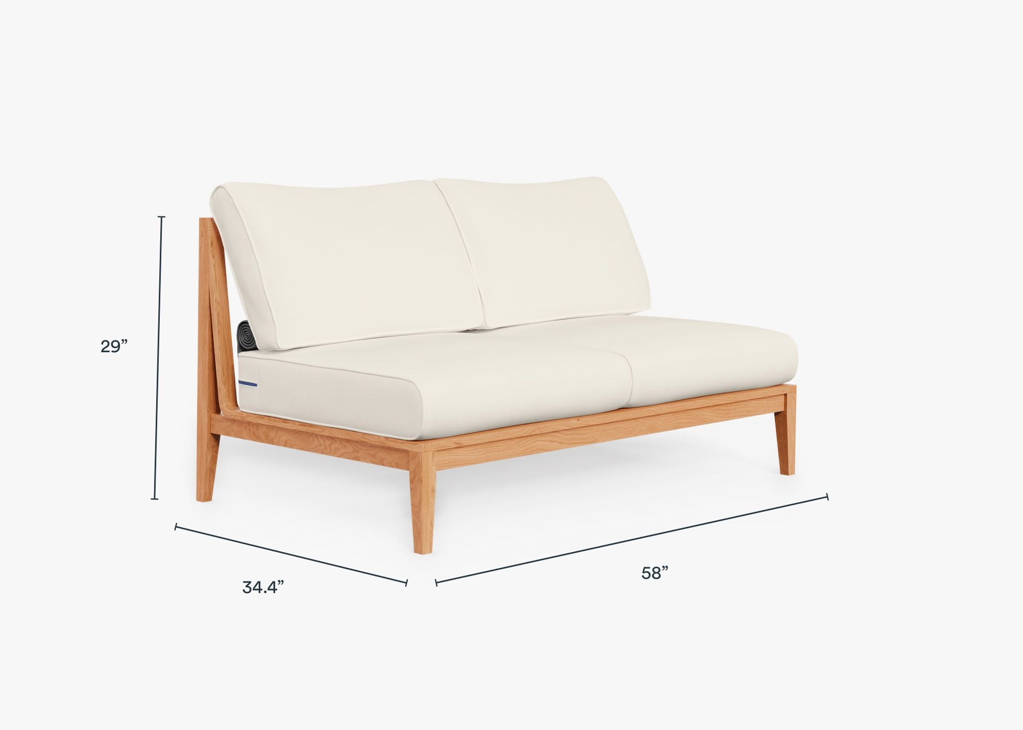 Teak Outdoor Armless Loveseat dimensions in inches, also listed under Dimensions and Weights. #color_palisades cream