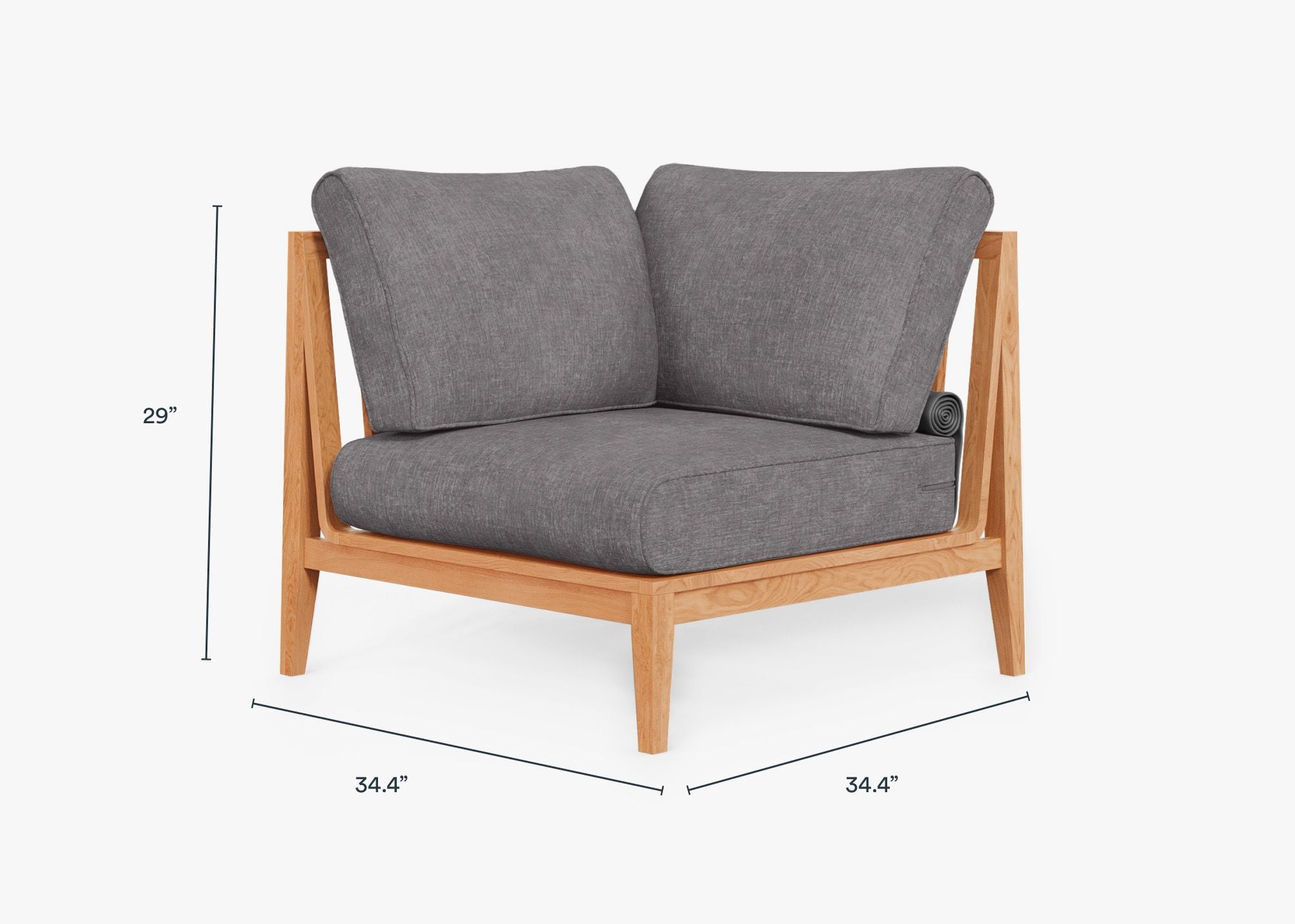 Teak Outdoor Corner Chair - Right dimensions in inches, also listed under Dimensions and Weights. #color_dark pebble gray