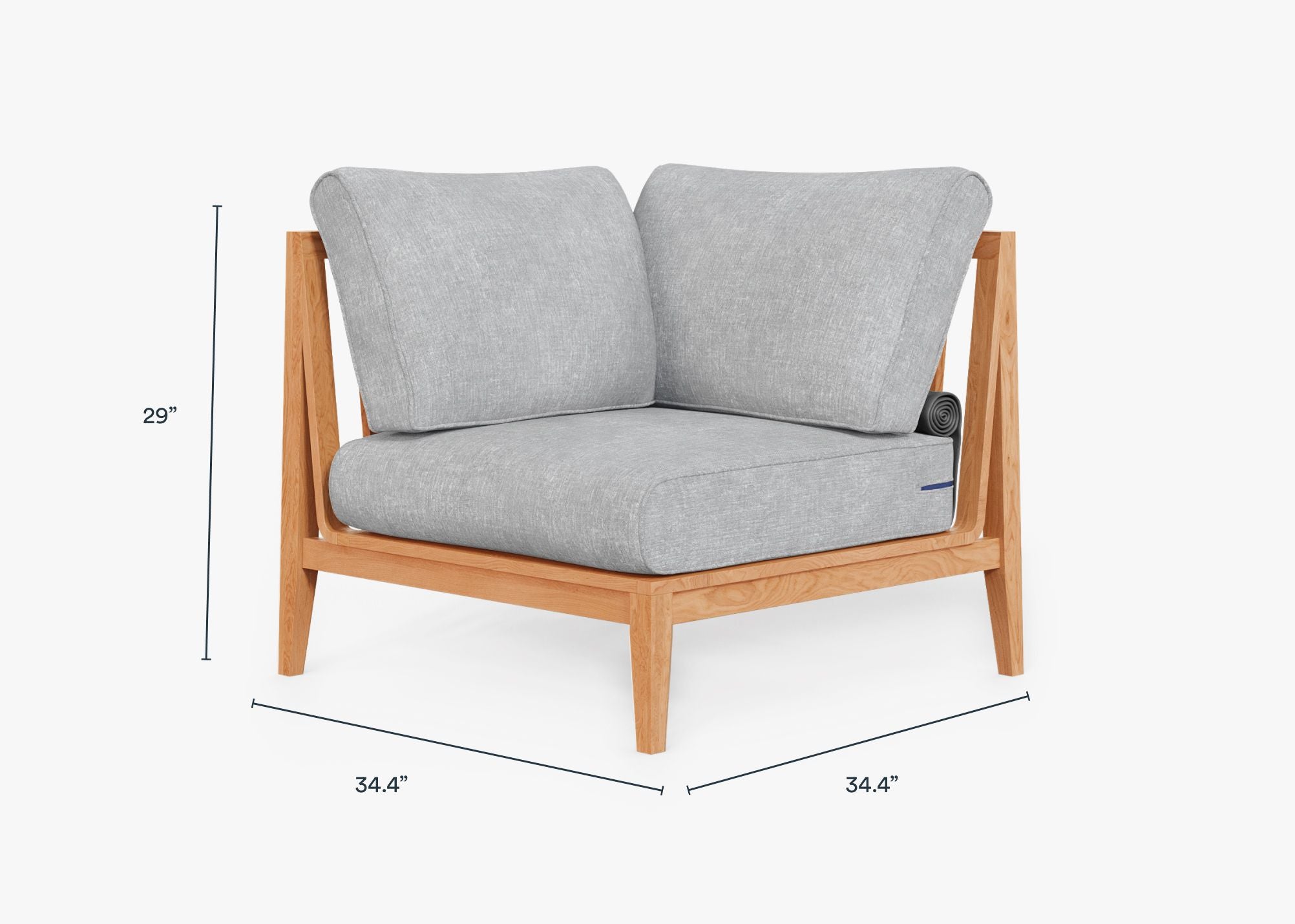 Teak Outdoor Corner Chair - Right dimensions in inches, also listed under Dimensions and Weights. #color_pacific fog gray