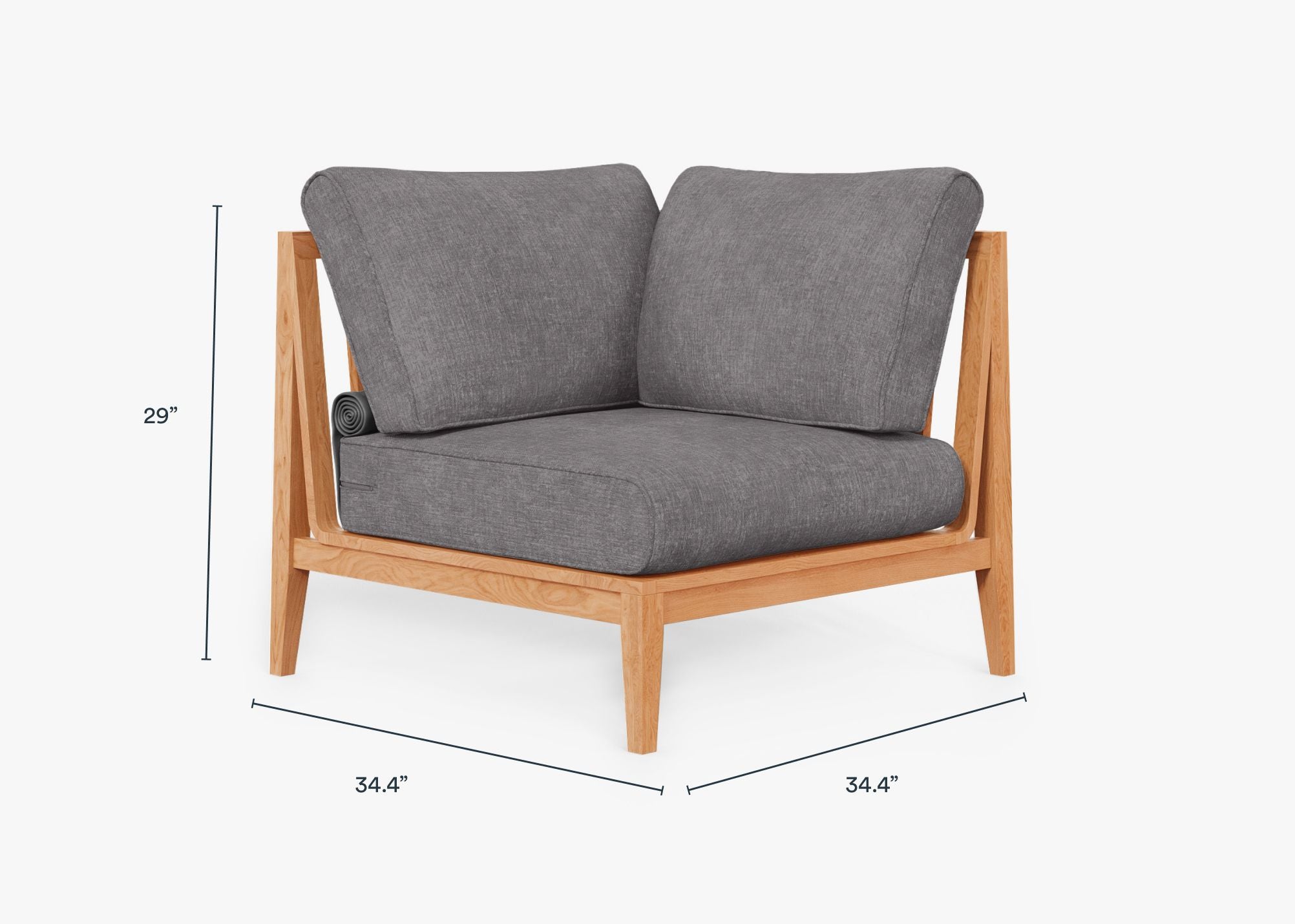 Teak Outdoor Corner Chair - Left dimensions in inches, also listed under Dimensions and Weights. #color_dark pebble gray