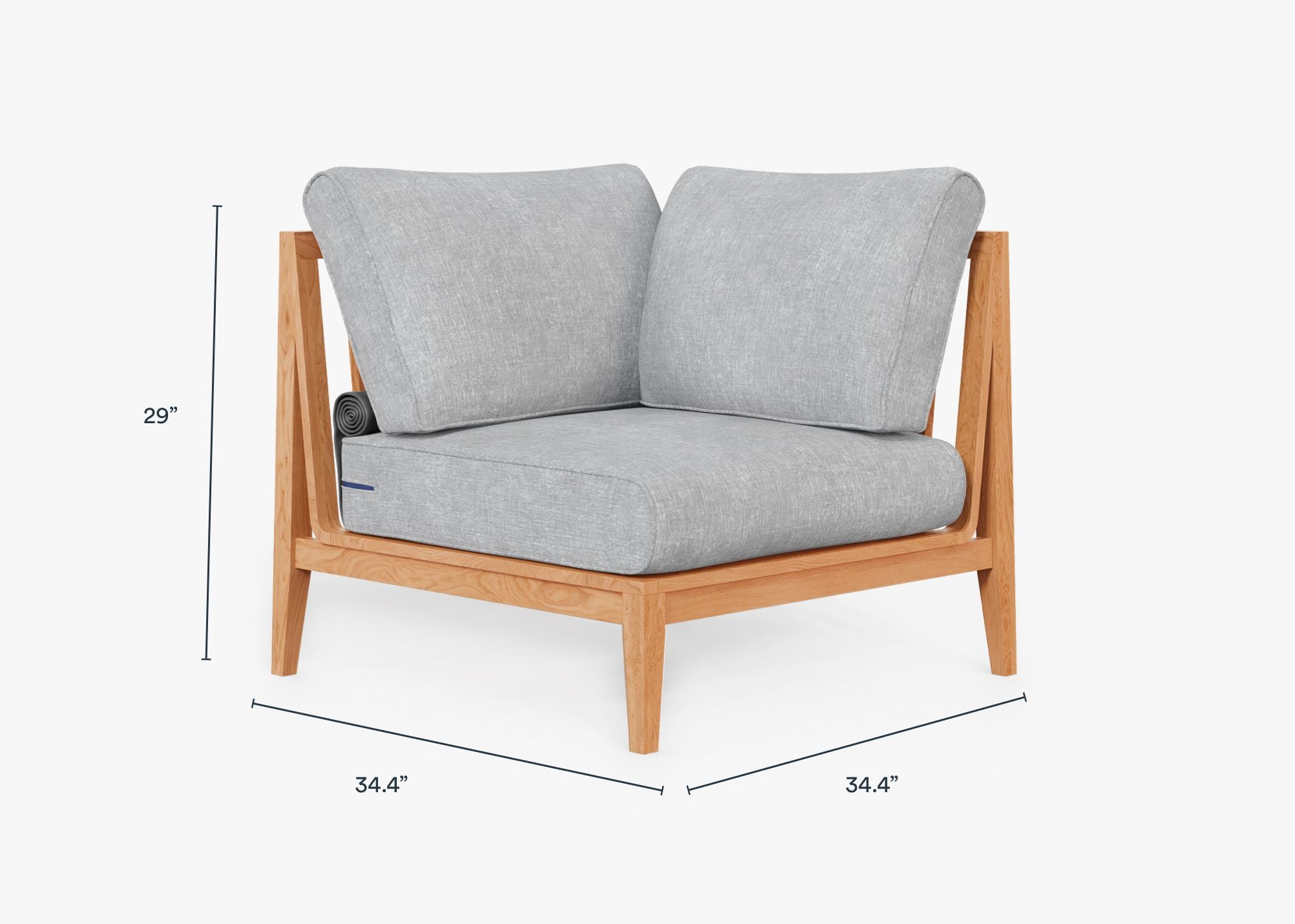 Teak Outdoor Corner Chair - Left dimensions in inches, also listed under Dimensions and Weights. #color_pacific fog gray