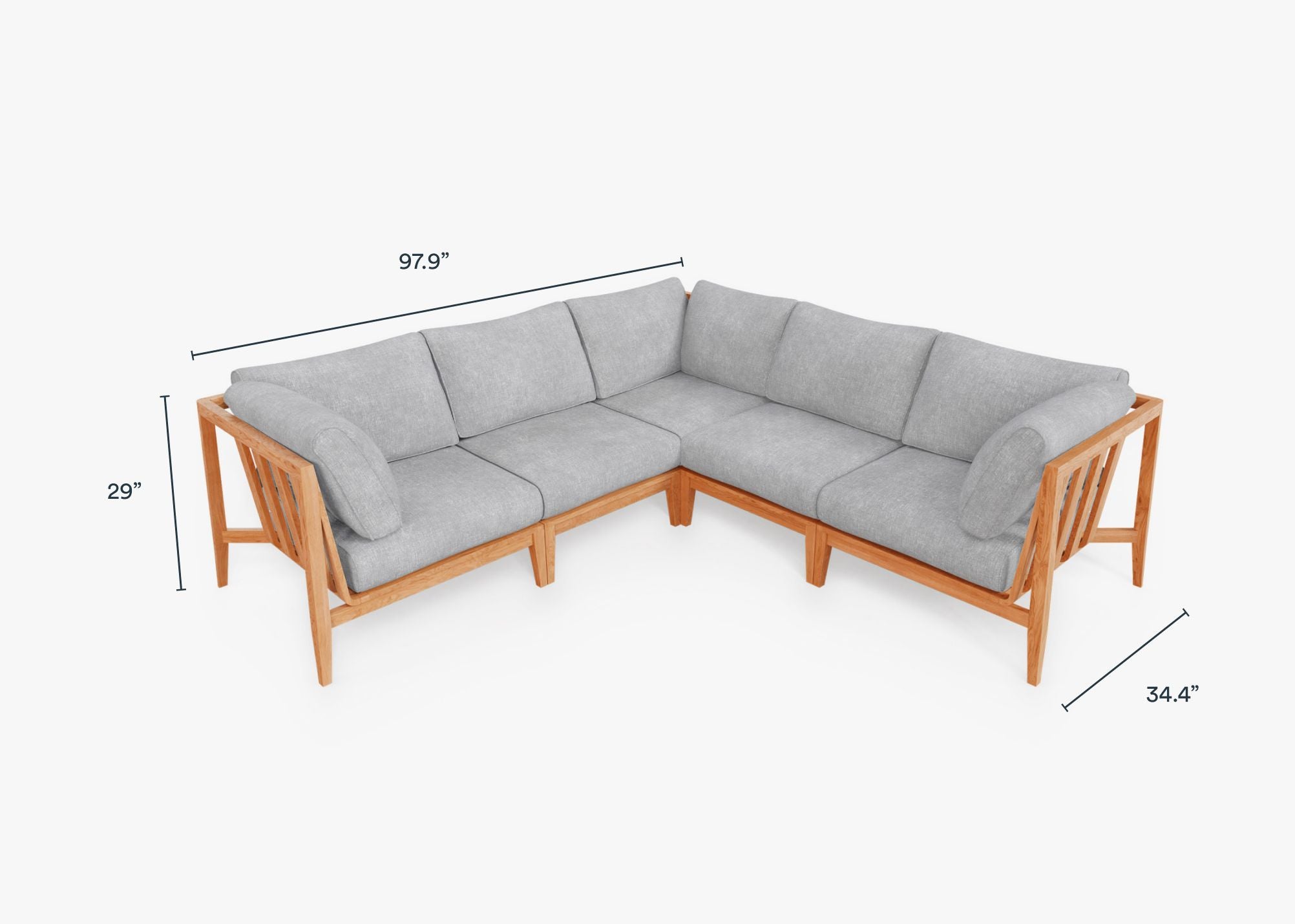 Teak Outdoor Corner Sectional - 5 Seat dimensions in inches, also listed under Dimensions and Weights. #color_pacific fog gray