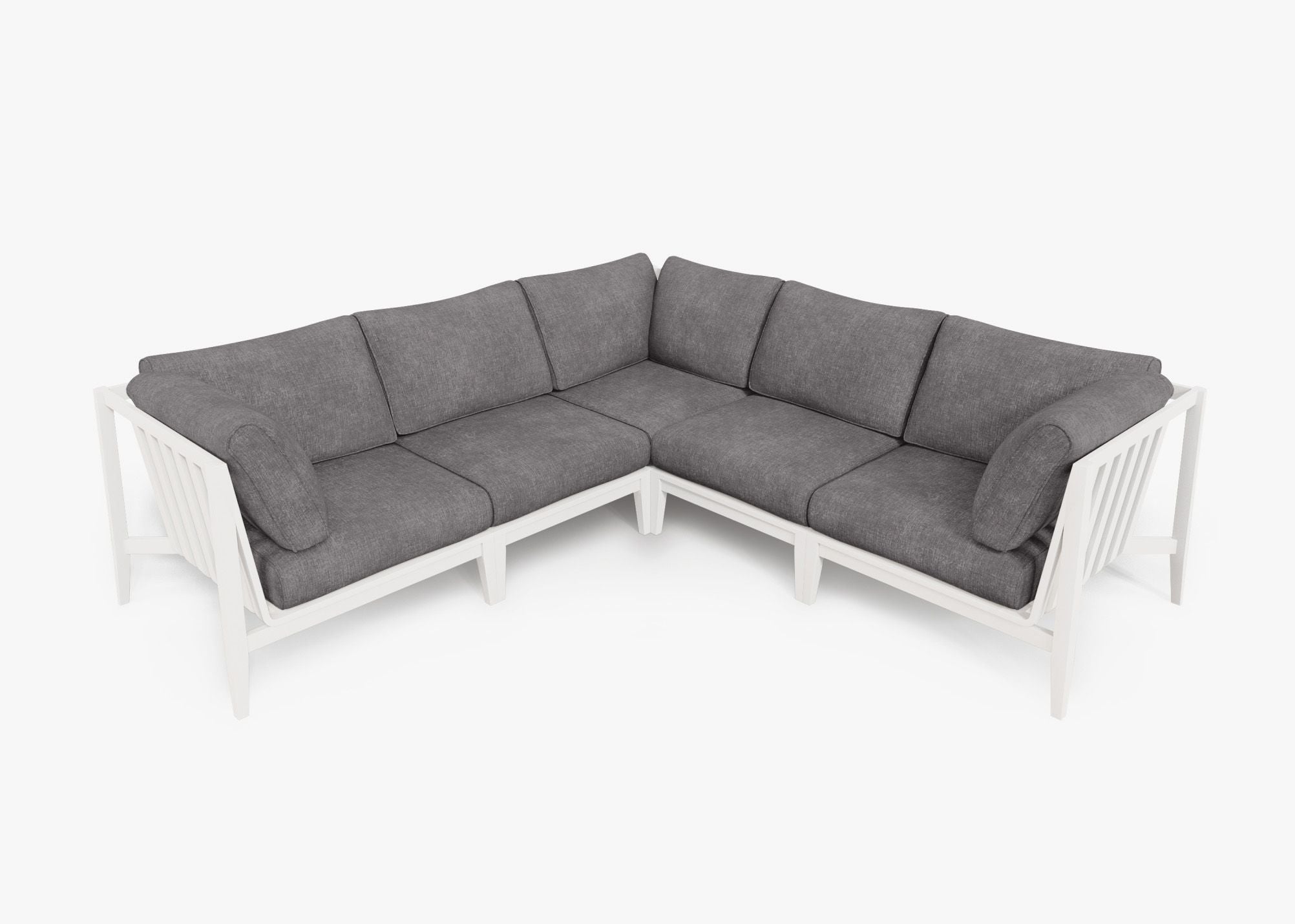 White Aluminum Outdoor Corner Sectional - 5 Seat, front. Comfortable, durable, and weather resistant outdoor seating with memory foam. #color_dark pebble gray