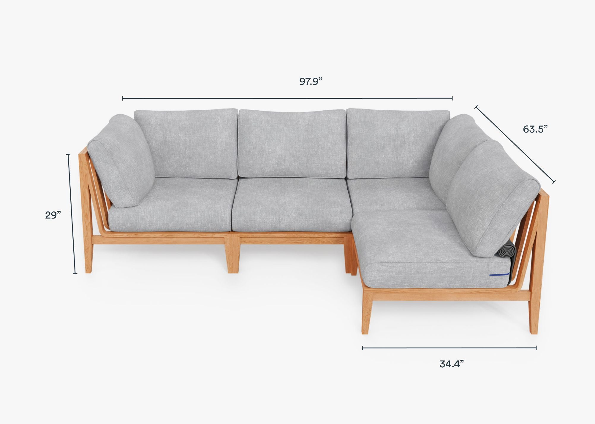 Teak outdoor sofa in an L-shaped sectional design with 4 seats, featuring clean lines and a modern look.-teak outdoor sofa-outer #color_pacific fog gray