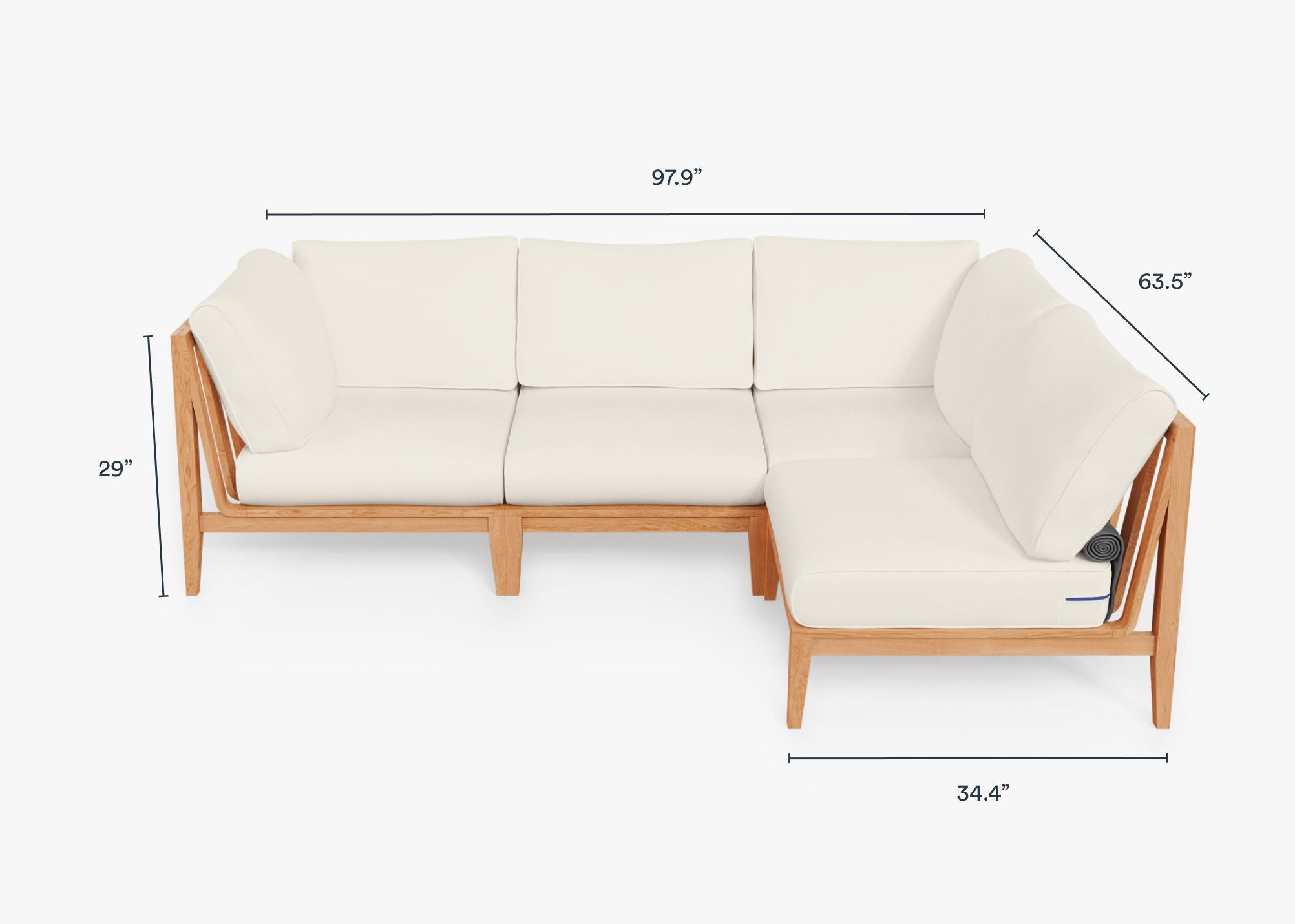 Teak outdoor sofa featuring a 4-seat L-shaped sectional design with cream cushions, ideal for patio or garden seating.-teak outdoor sofa-outer #color_palisades cream