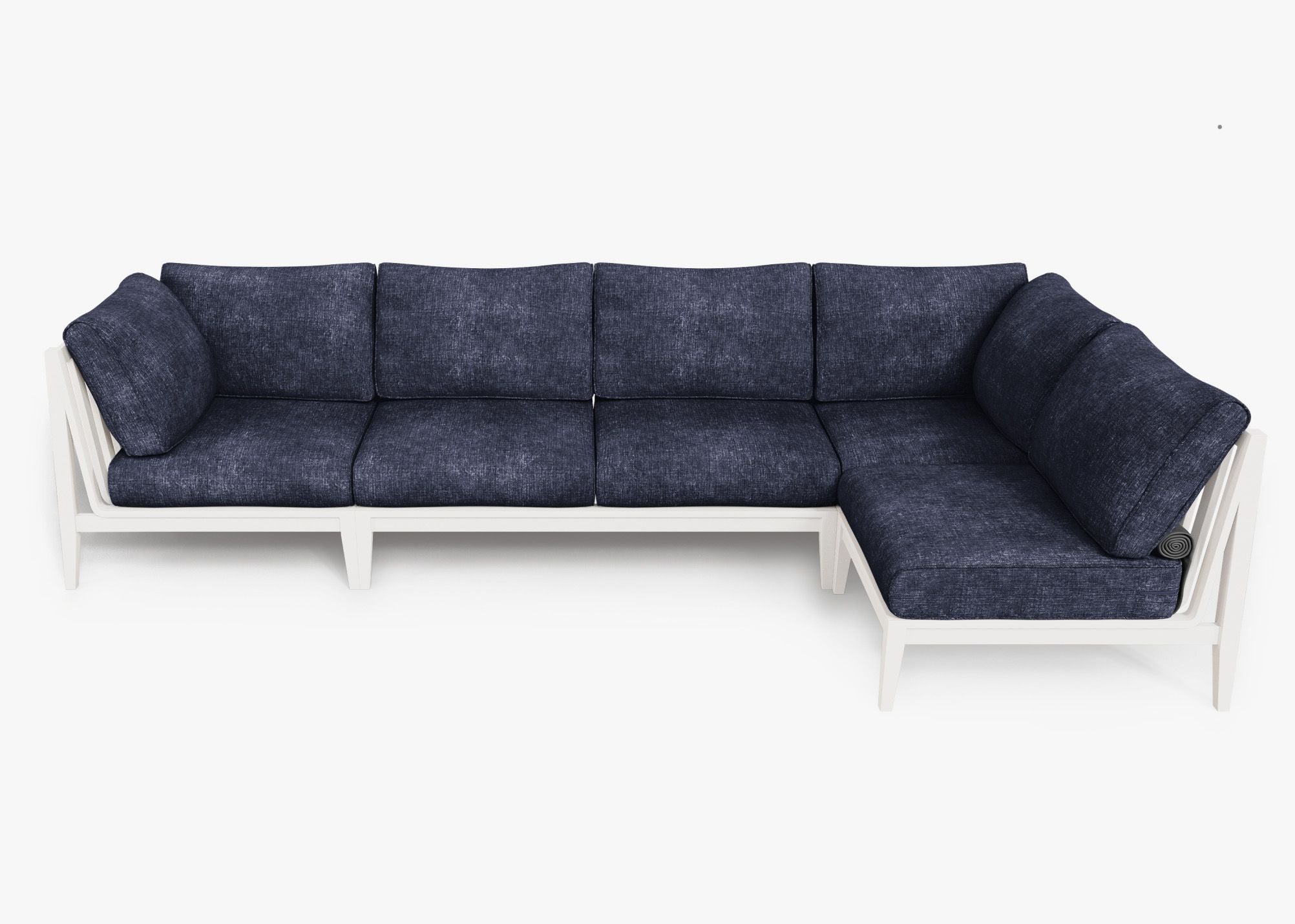 White Aluminum Outdoor L Sectional - 5 Seat, front. Comfortable, durable, and weather resistant outdoor seating with memory foam. #color_deep sea navy