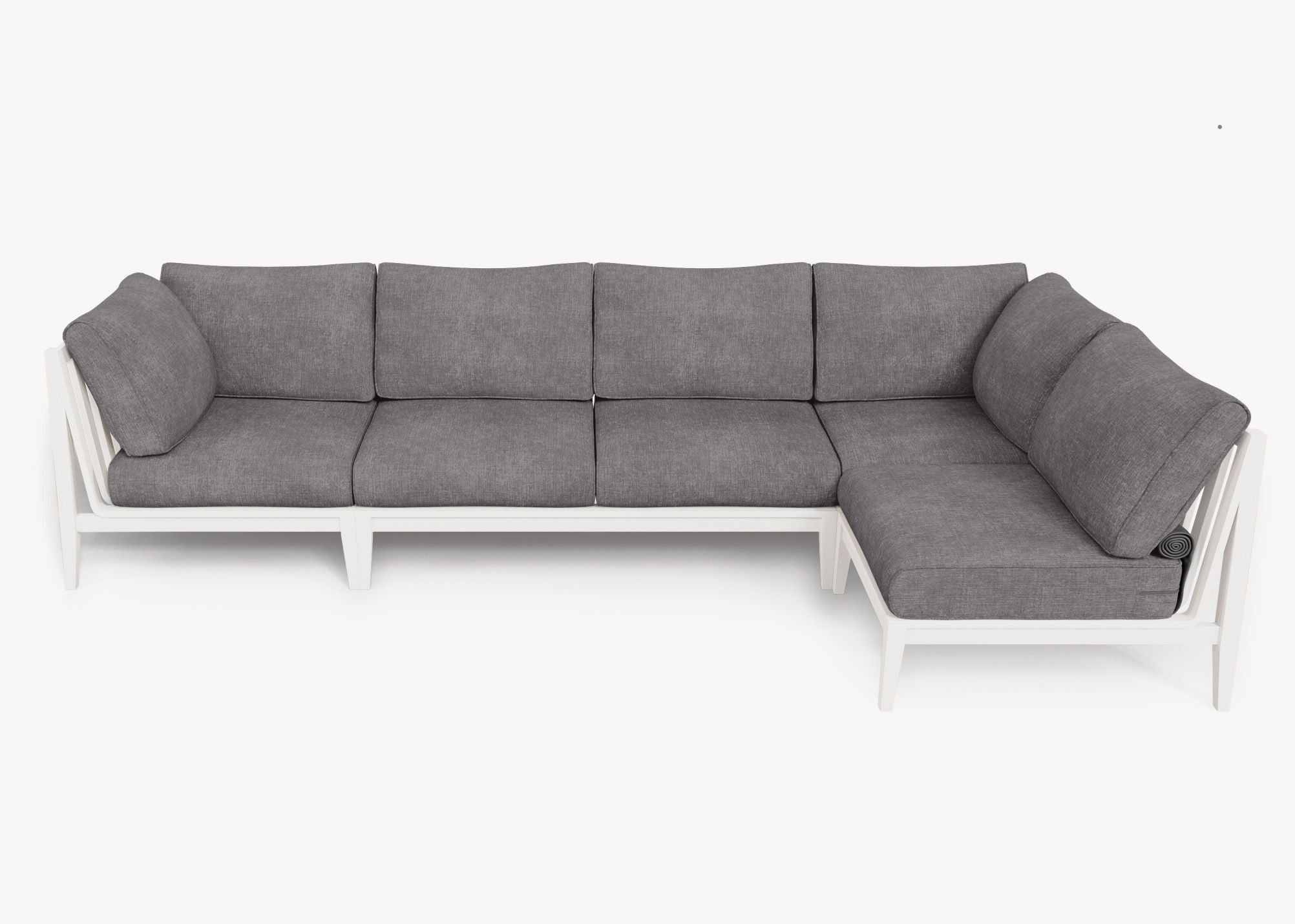 White Aluminum Outdoor L Sectional - 5 Seat, front. Comfortable, durable, and weather resistant outdoor seating with memory foam. #color_dark pebble gray