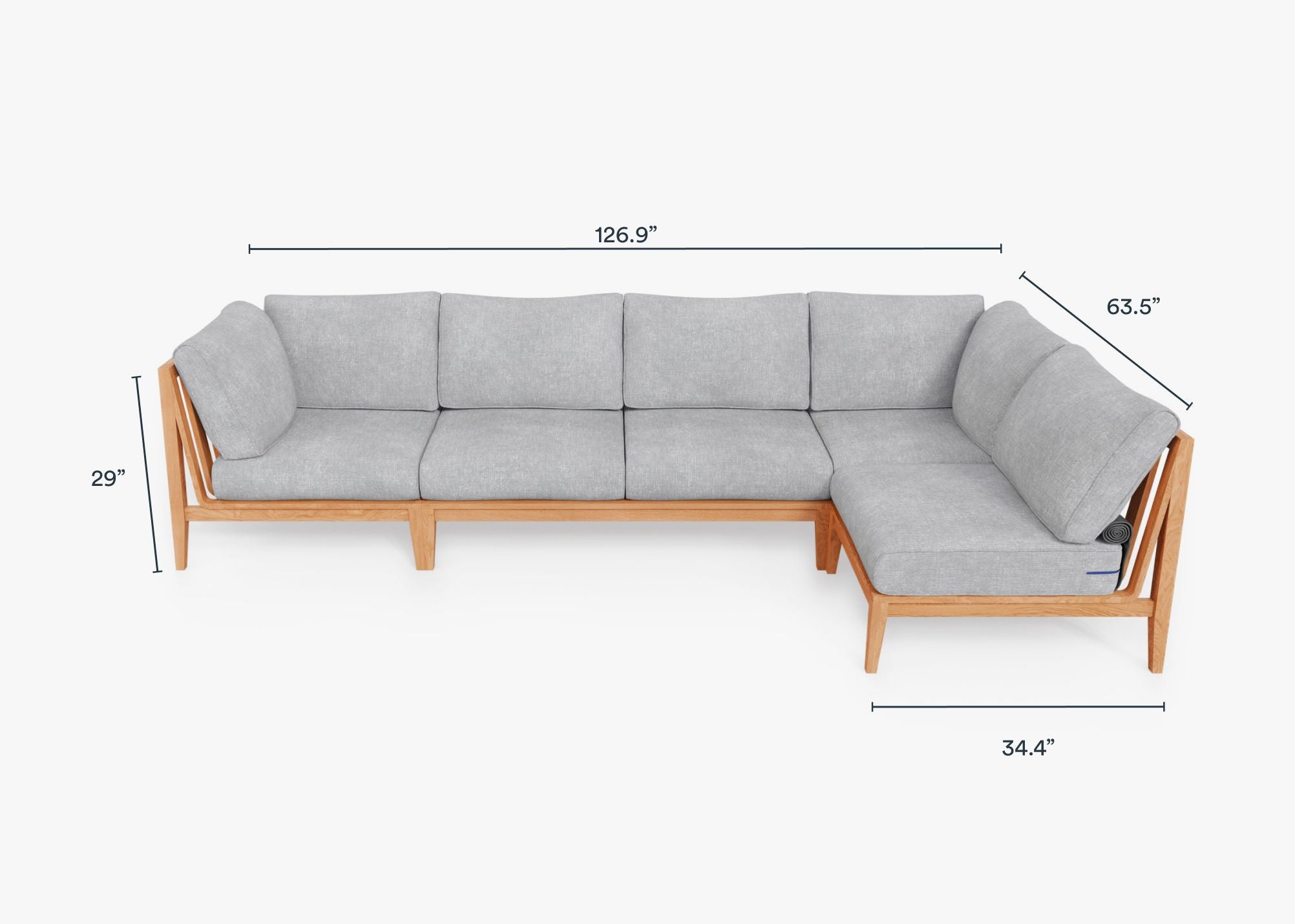 Teak Outdoor L Sectional - 5 Seat dimensions in inches, also listed under Dimensions and Weights. #color_pacific fog gray