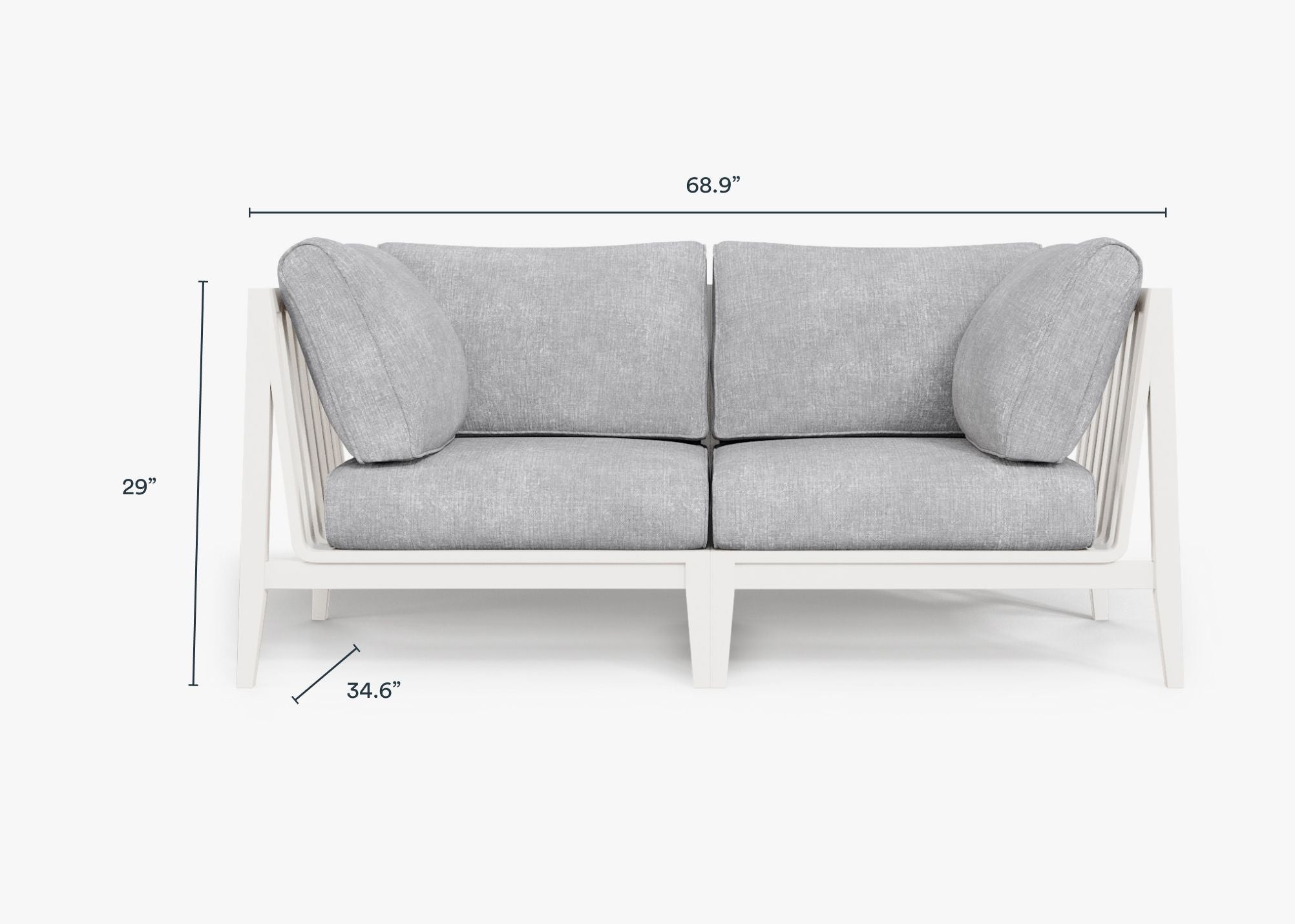White Aluminum Outdoor Loveseat dimensions in inches, also listed under Dimensions and Weights. #color_pacific fog gray