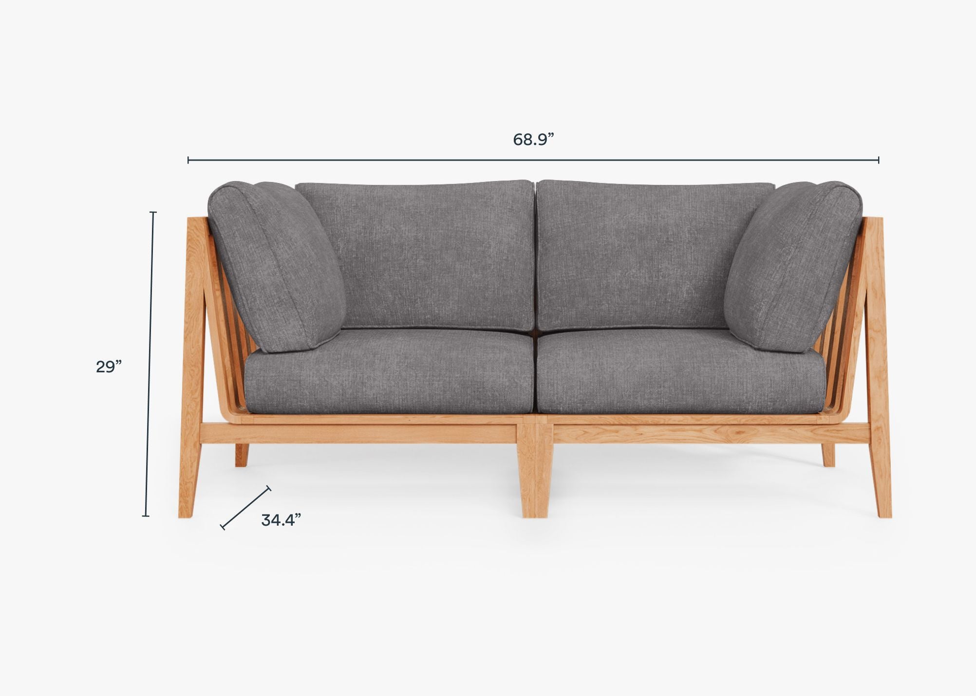 Teak Outdoor Loveseat dimensions in inches, also listed under Dimensions and Weights. #color_dark pebble gray
