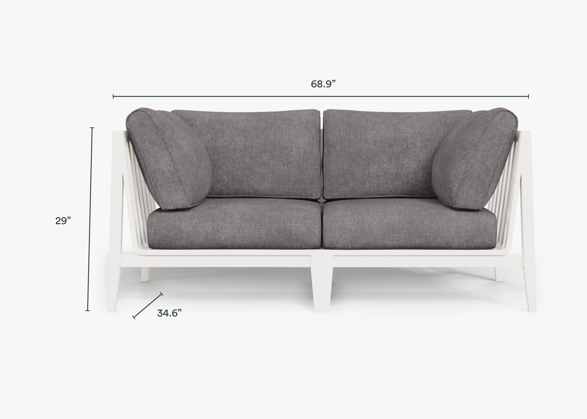 White Aluminum Outdoor Loveseat dimensions in inches, also listed under Dimensions and Weights. #color_dark pebble gray