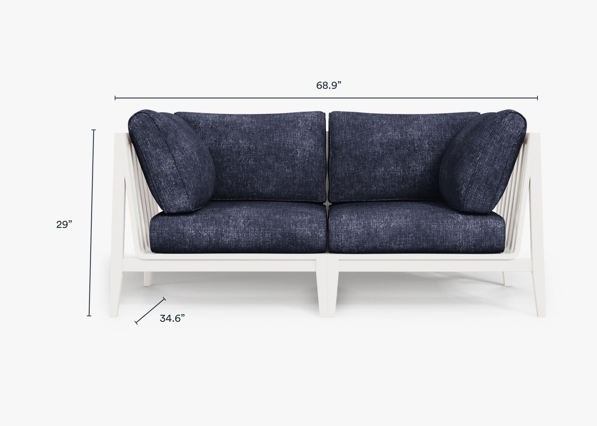 White Aluminum Outdoor Loveseat dimensions in inches, also listed under Dimensions and Weights. #color_deep sea navy