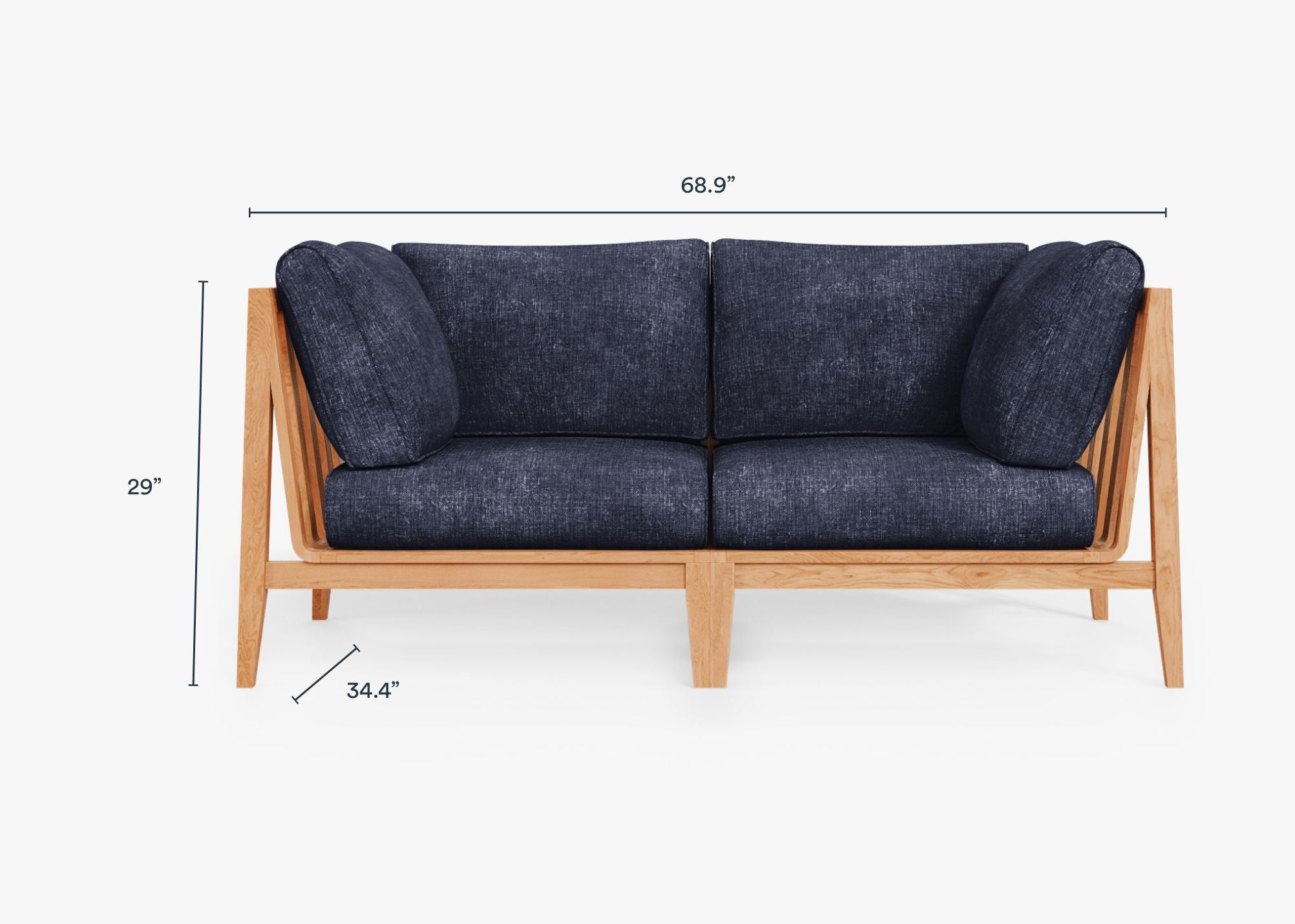 Teak Outdoor Loveseat dimensions in inches, also listed under Dimensions and Weights. #color_deep sea navy