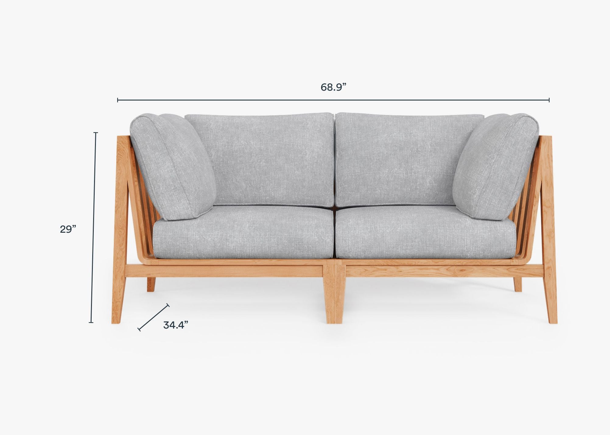 Teak Outdoor Loveseat dimensions in inches, also listed under Dimensions and Weights. #color_pacific fog gray