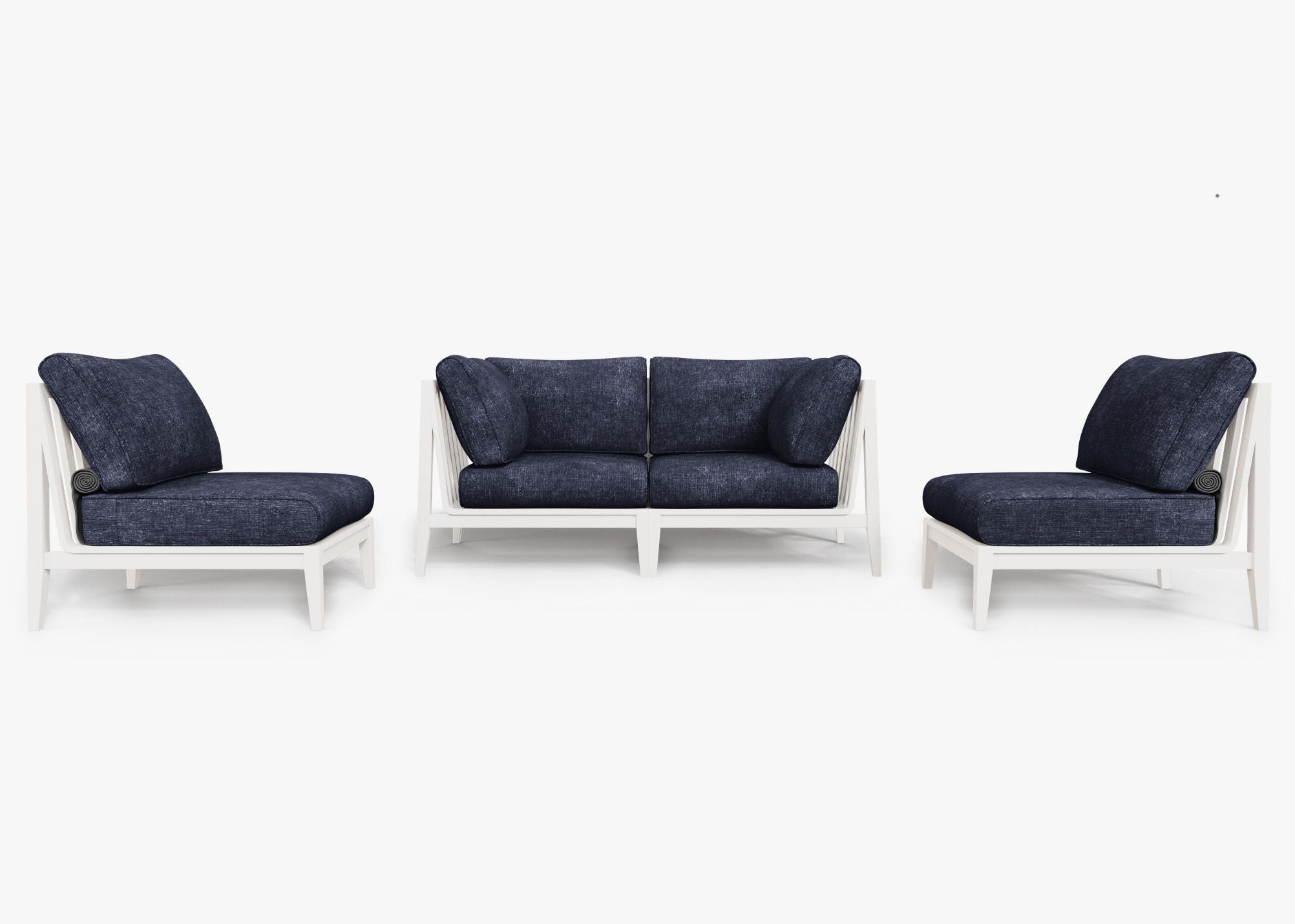 White Aluminum Outdoor Loveseat with Armless Chairs - 4 Seat, front. Comfortable, durable, and weather resistant outdoor seating with memory foam. #color_deep sea navy