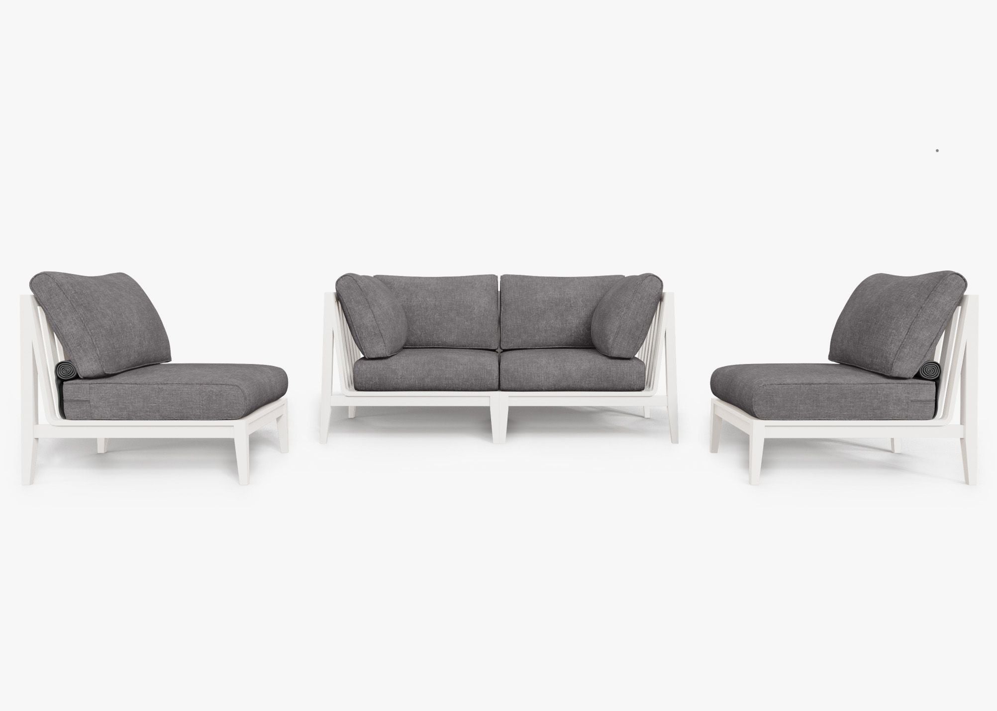 White Aluminum Outdoor Loveseat with Armless Chairs - 4 Seat, front. Comfortable, durable, and weather resistant outdoor seating with memory foam. #color_dark pebble gray