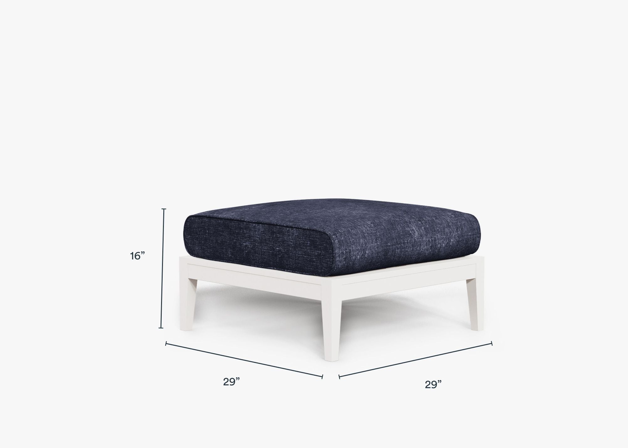 White Aluminum Outdoor Ottoman dimensions in inches, also listed under Dimensions and Weights. #color_deep sea navy
