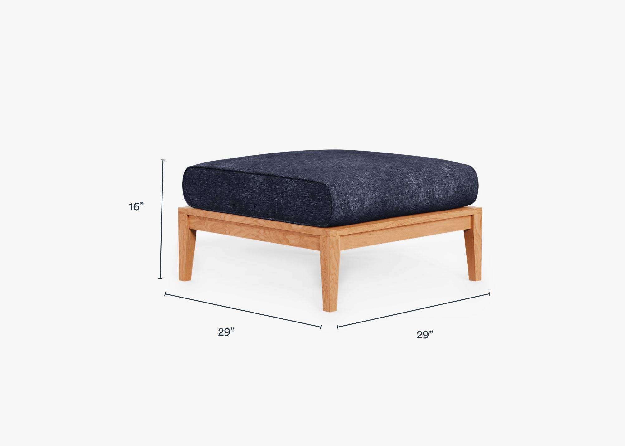 Teak Outdoor Ottoman dimensions in inches, also listed under Dimensions and Weights. #color_deep sea navy
