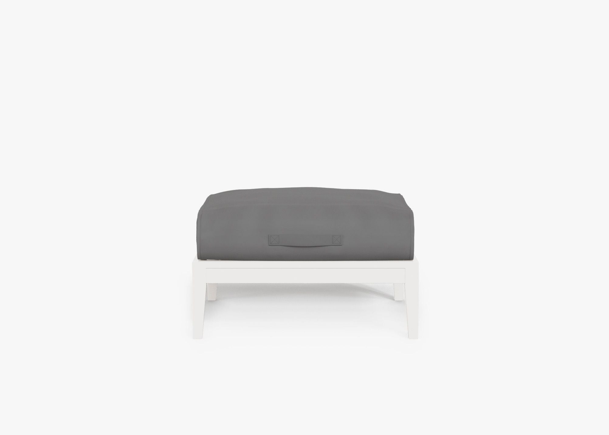 White Aluminum Outdoor Ottoman shown with the OuterShell outdoor cushion cover, offering exclusive integrated protection. #color_deep sea navy