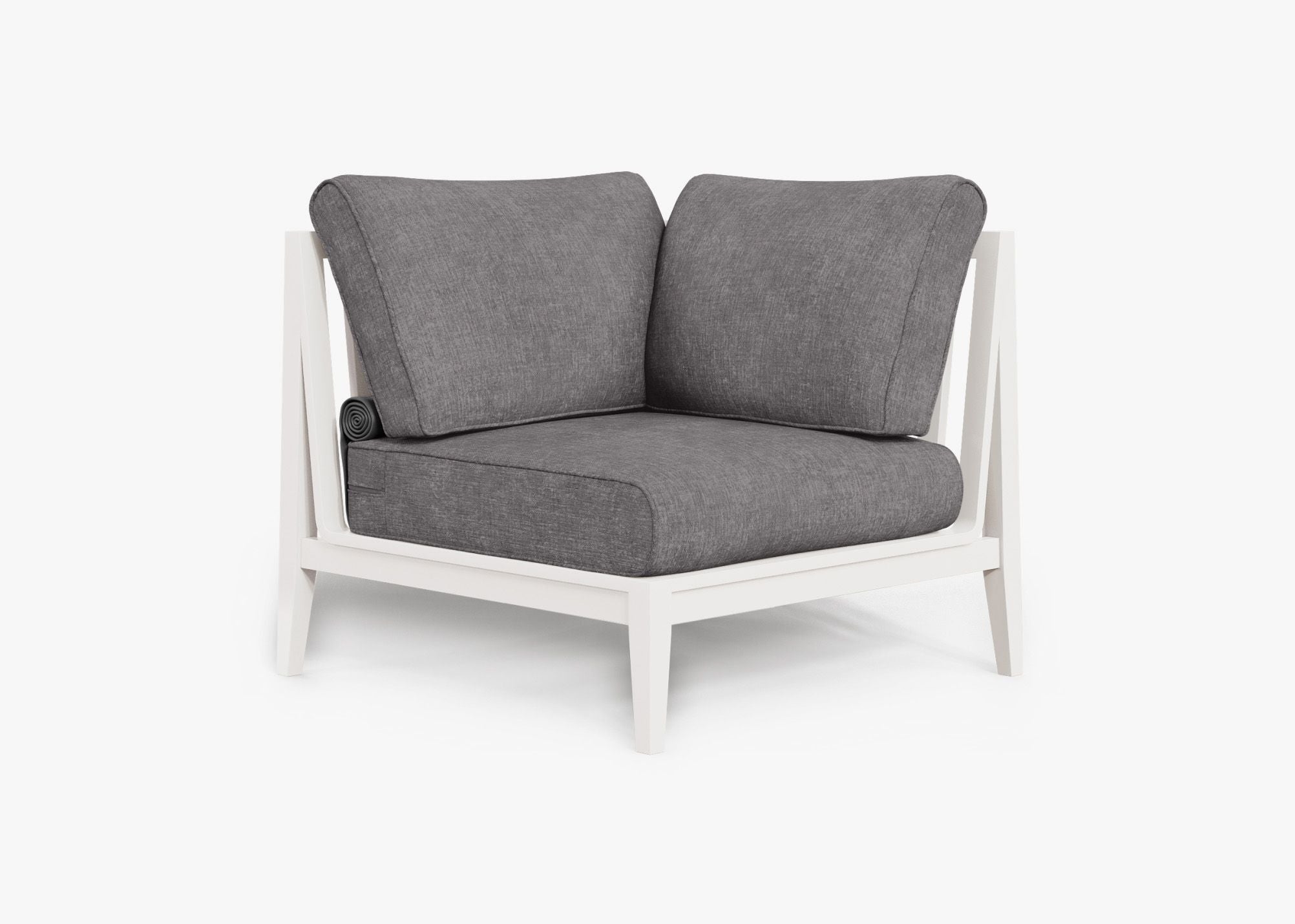 White Aluminum Outdoor Sectional Chair - Left, front. Comfortable, durable, and weather resistant outdoor seating with memory foam. #color_dark pebble gray