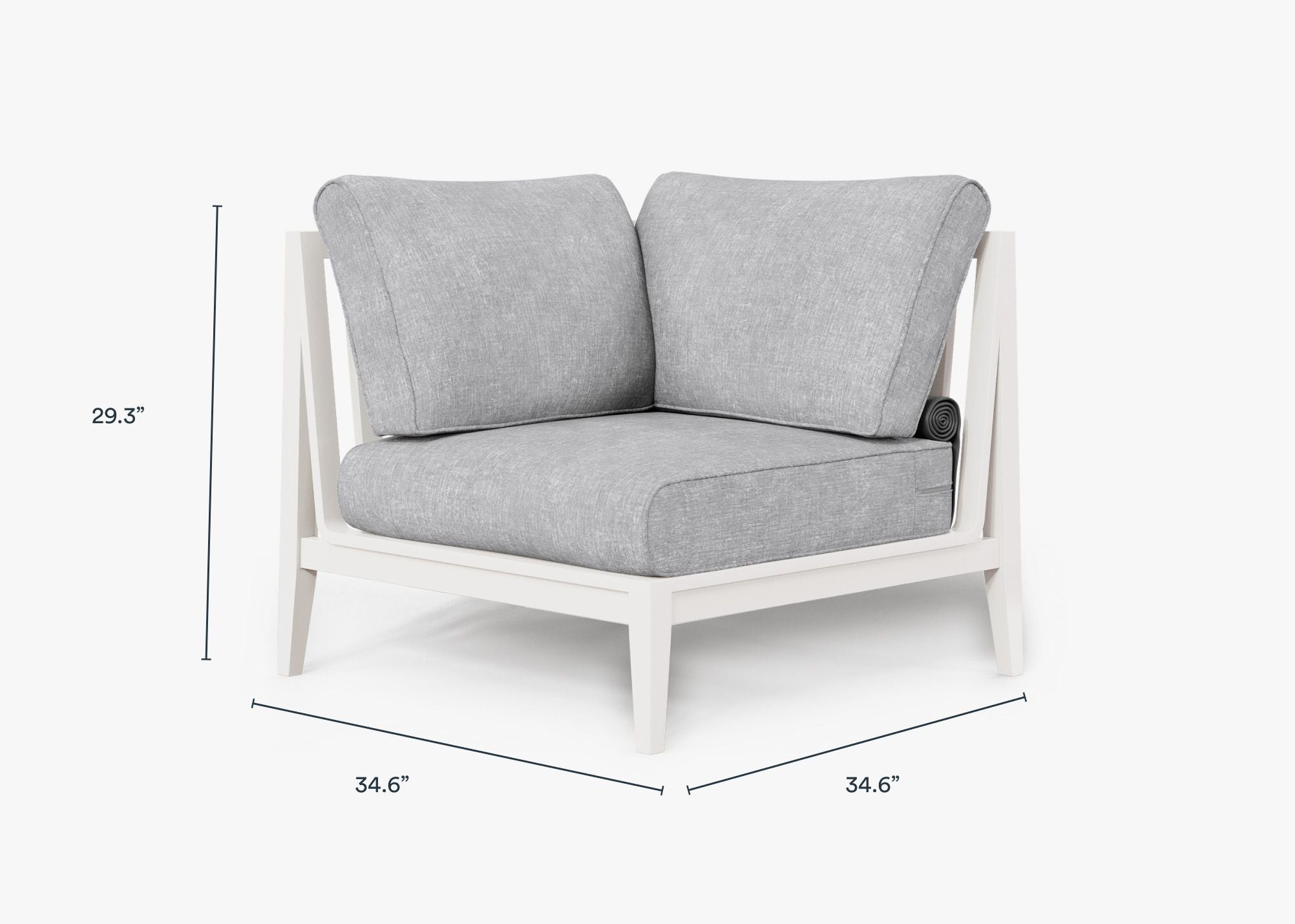 White Aluminum Outdoor Sectional Chair - Right dimensions in inches, also listed under Dimensions and Weights. #color_pacific fog gray