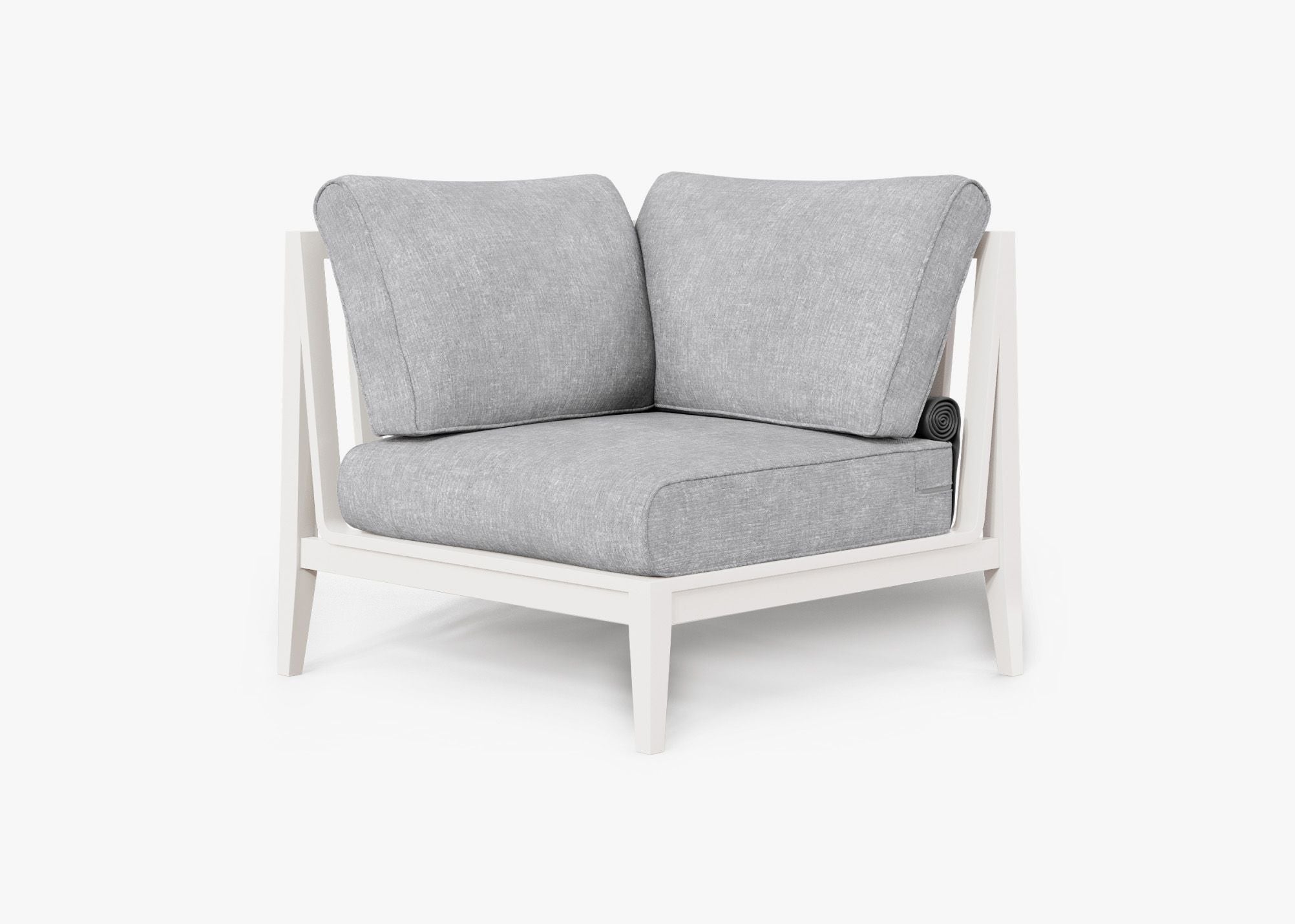 White Aluminum Outdoor Sectional Chair - Right, front. Comfortable, durable, and weather resistant outdoor seating with memory foam. #color_pacific fog gray