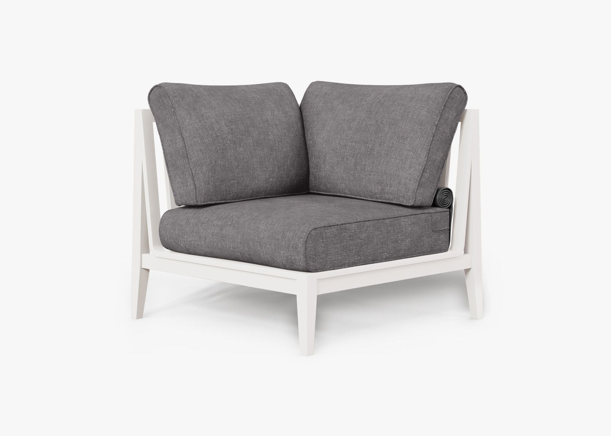 White Aluminum Outdoor Sectional Chair - Right, front. Comfortable, durable, and weather resistant outdoor seating with memory foam. #color_dark pebble gray