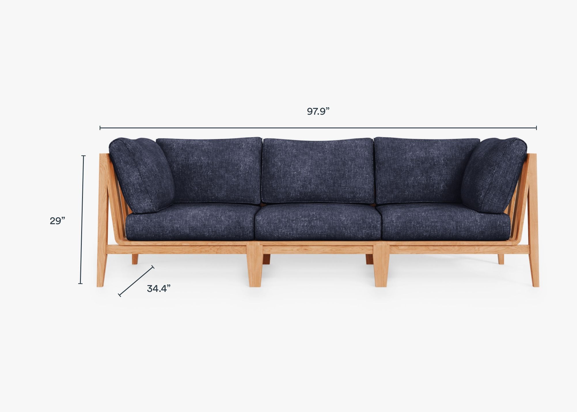 Teak Outdoor Sofa - 3 Seat dimensions in inches, also listed under Dimensions and Weights. #color_deep sea navy