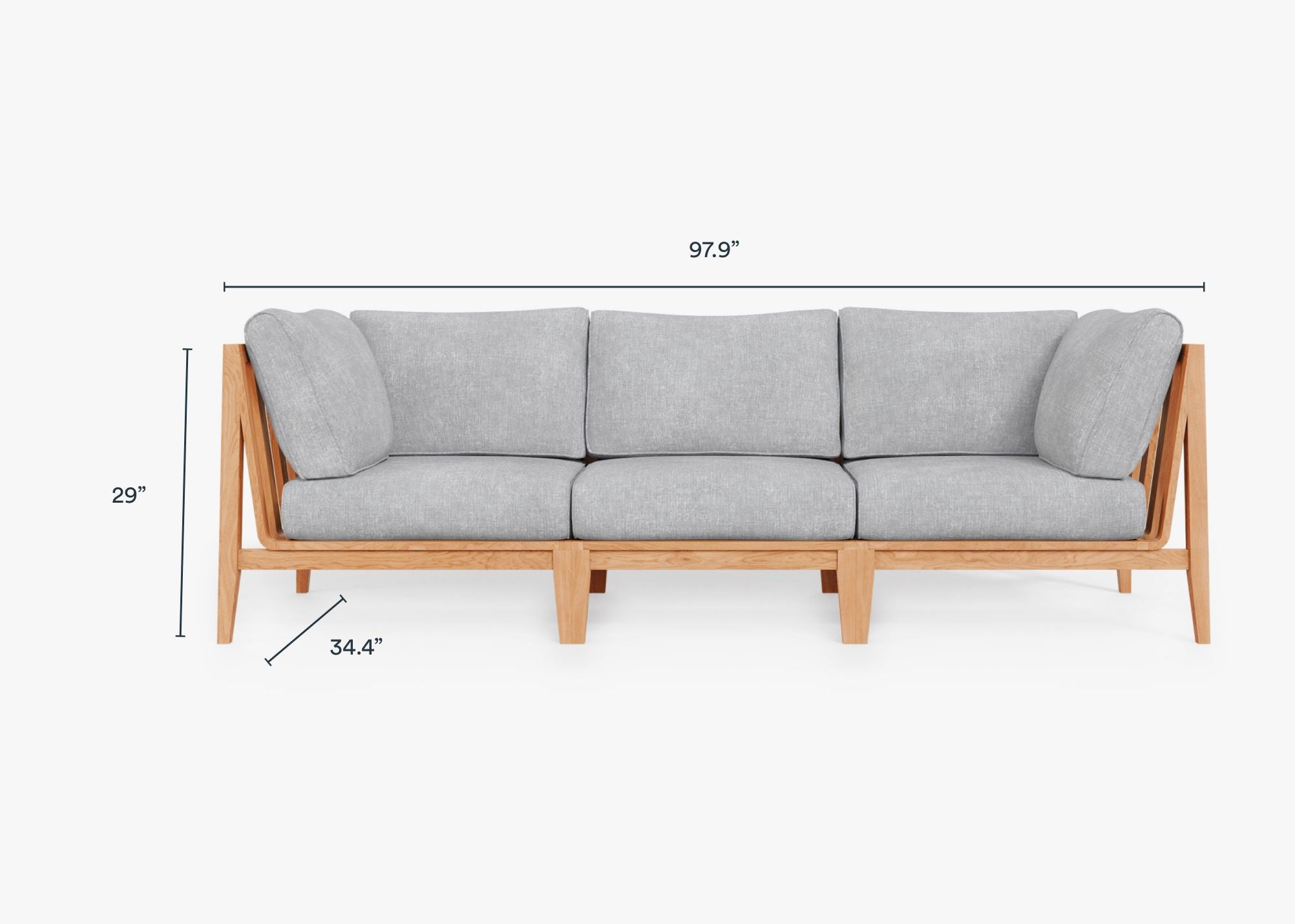 Teak Outdoor Sofa - 3 Seat dimensions in inches, also listed under Dimensions and Weights. #color_pacific fog gray